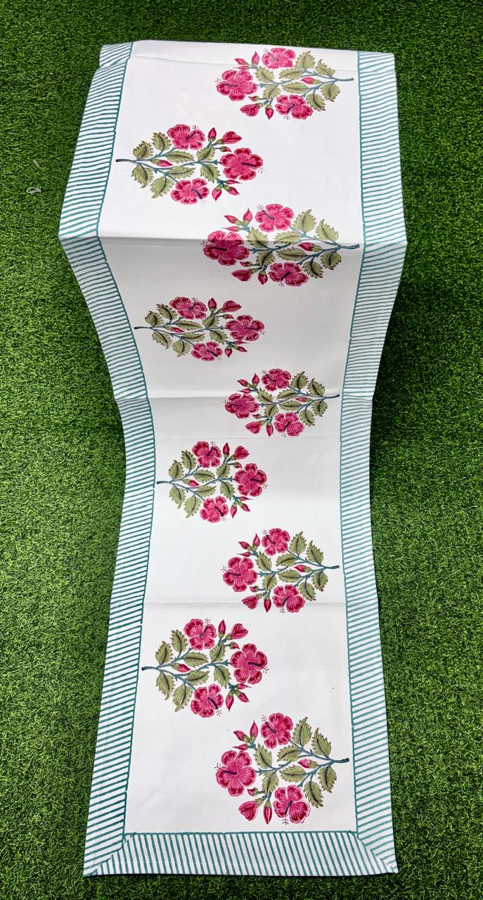 Pure canvas cotton handblock printed runners for 4 and 6 seater dining tables