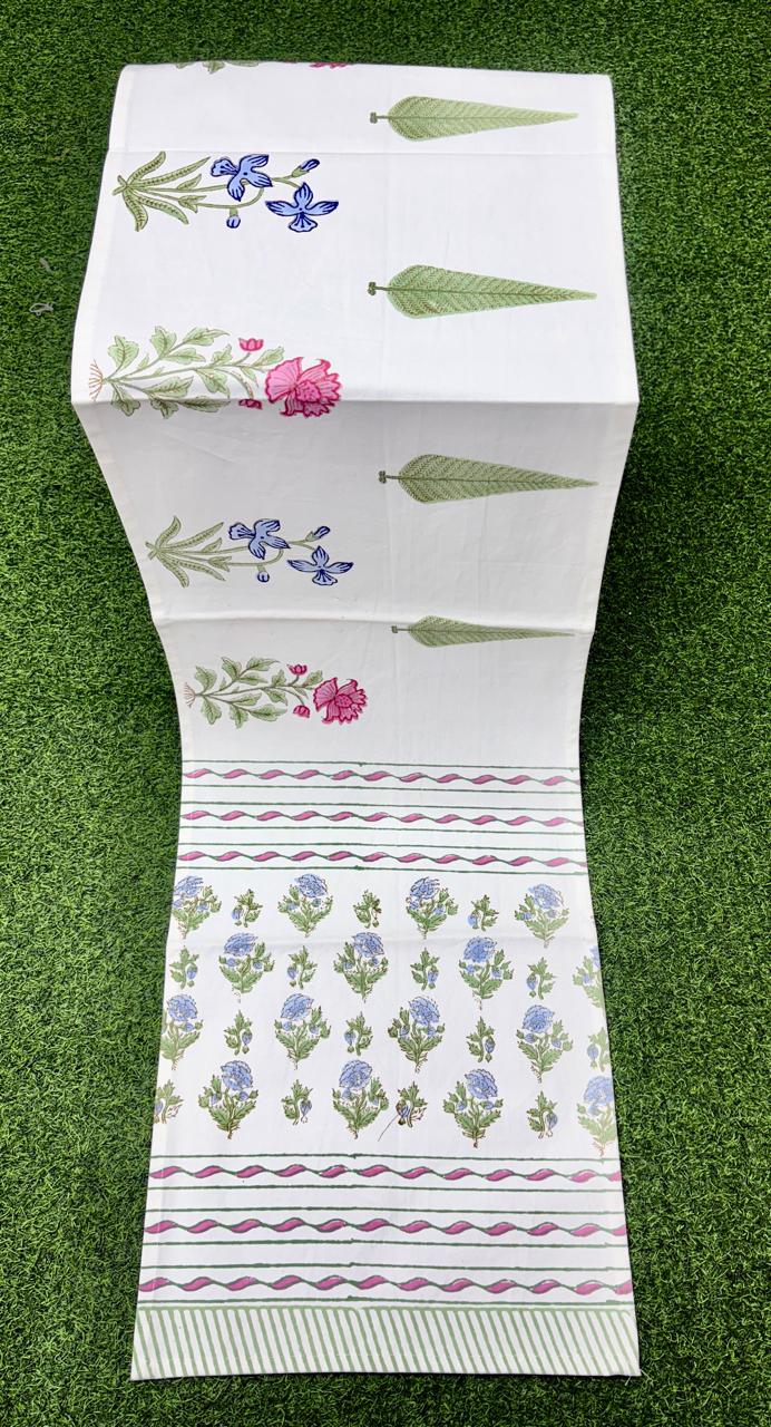 Pure canvas cotton handblock printed runners for 4 and 6 seater dining tables
