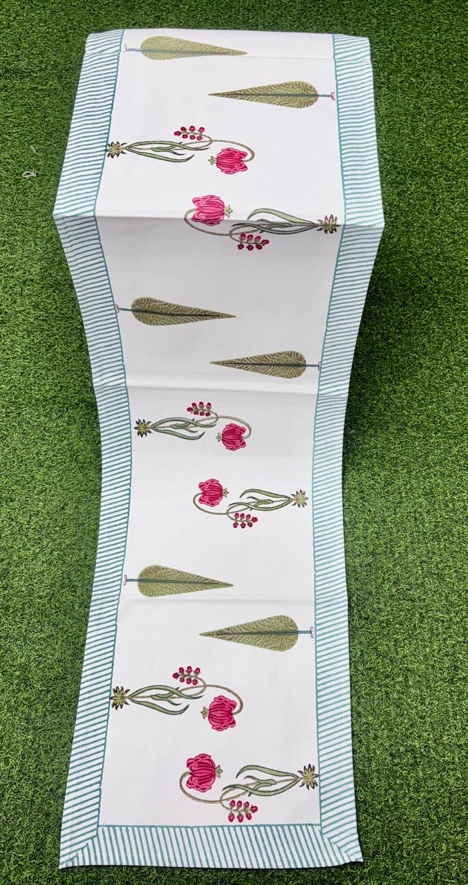 Pure canvas cotton handblock printed runners for 4 and 6 seater dining tables