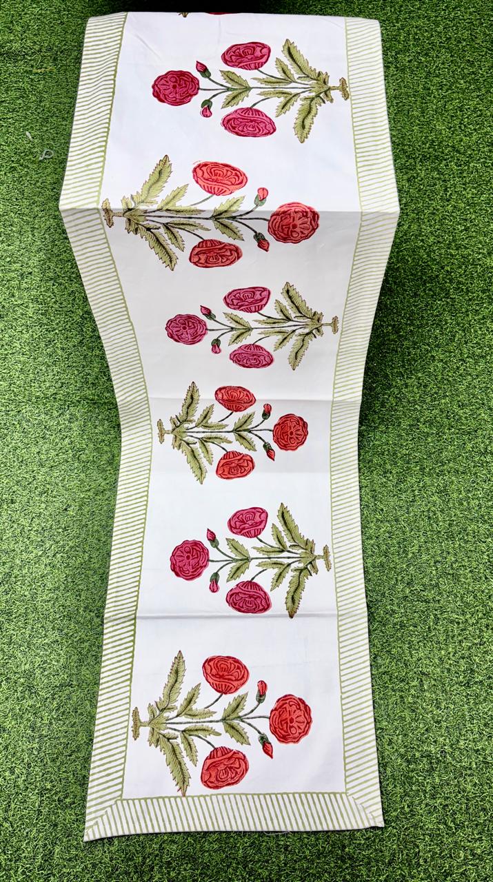 Pure canvas cotton handblock printed runners for 4 and 6 seater dining tables