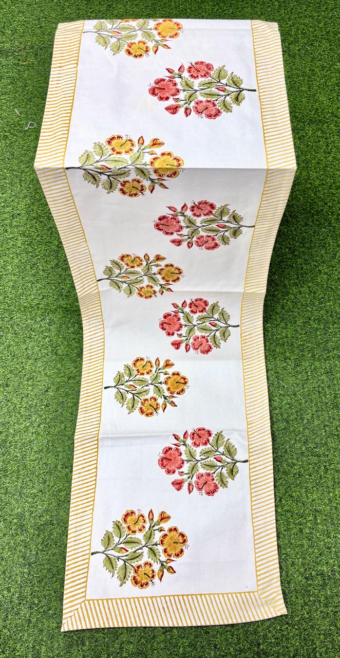 Pure canvas cotton handblock printed runners for 4 and 6 seater dining tables