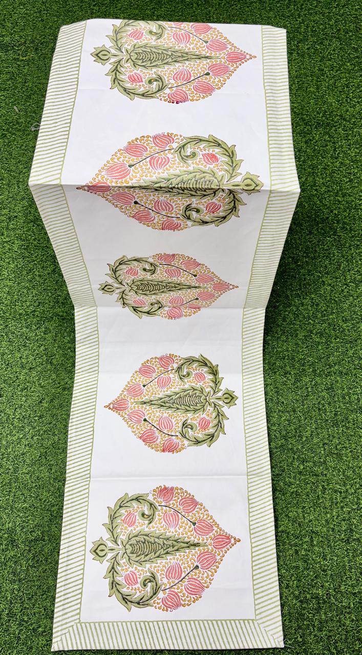 Pure canvas cotton handblock printed runners for 4 and 6 seater dining tables