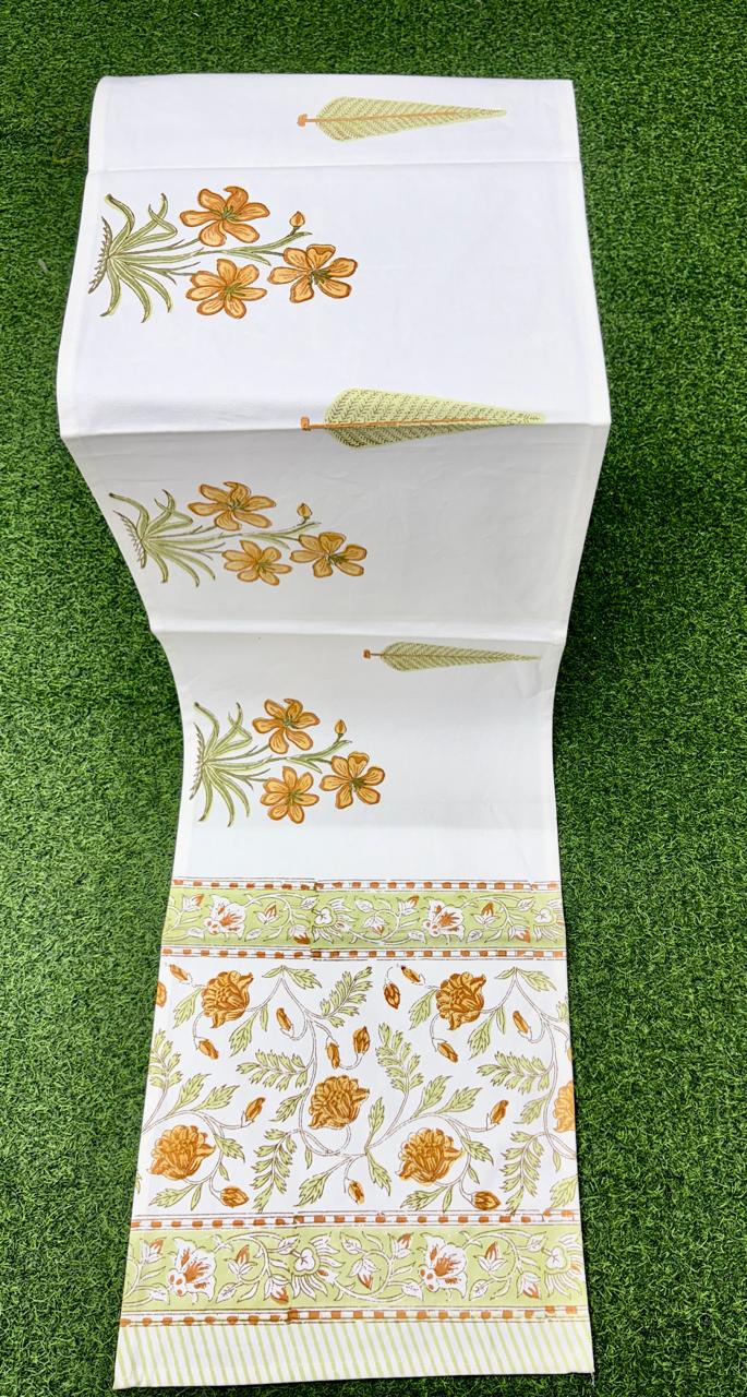 Pure canvas cotton handblock printed runners for 4 and 6 seater dining tables