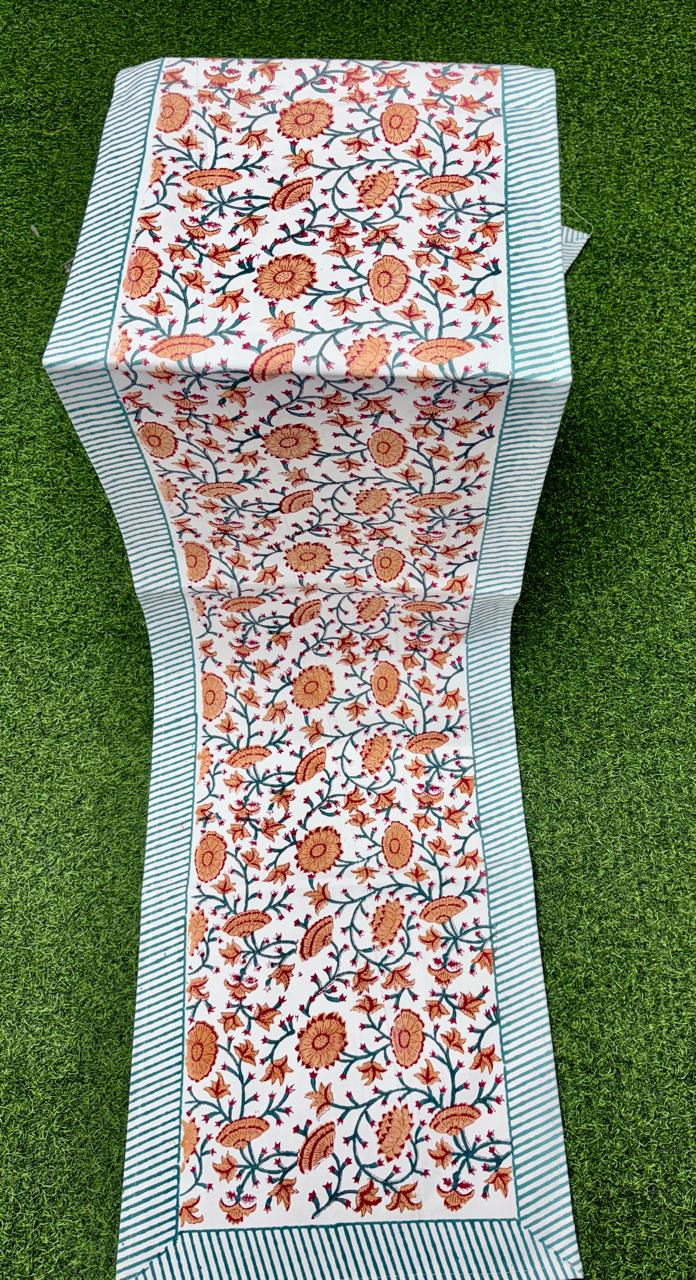 Pure canvas cotton handblock printed runners for 4 and 6 seater dining tables
