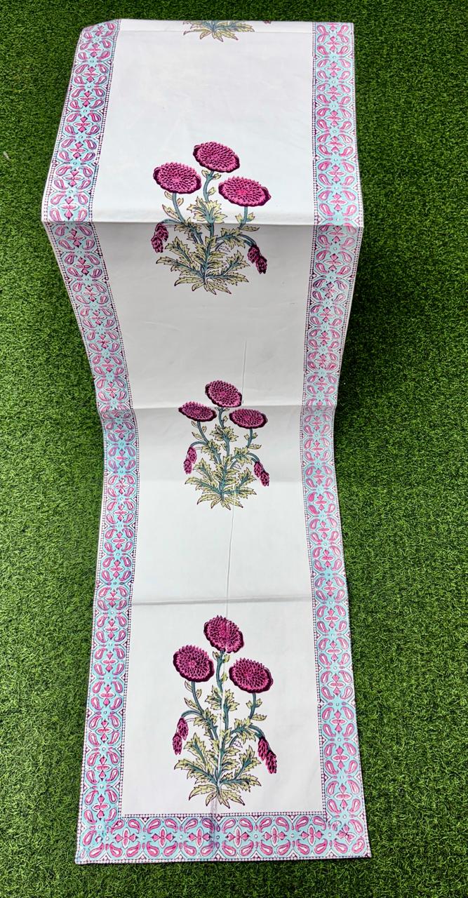 Pure canvas cotton handblock printed runners for 4 and 6 seater dining tables