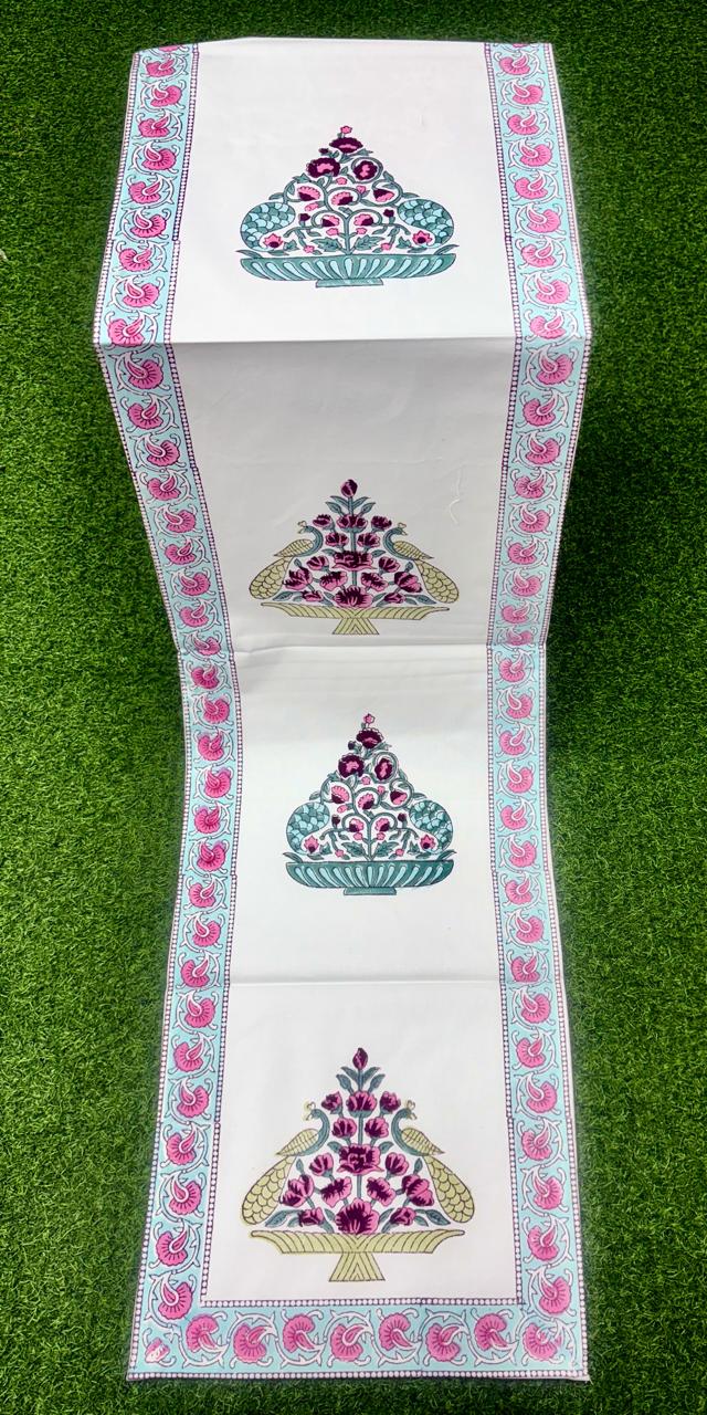 Pure canvas cotton handblock printed runners for 4 and 6 seater dining tables