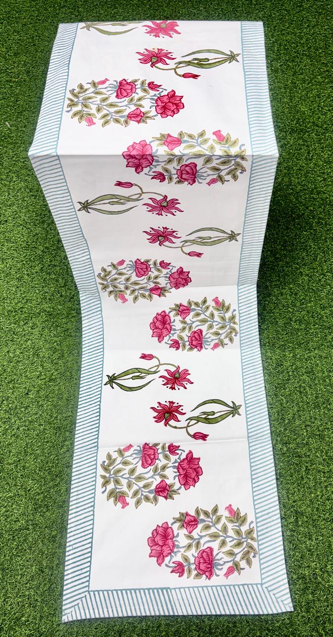 Pure canvas cotton handblock printed runners for 4 and 6 seater dining tables