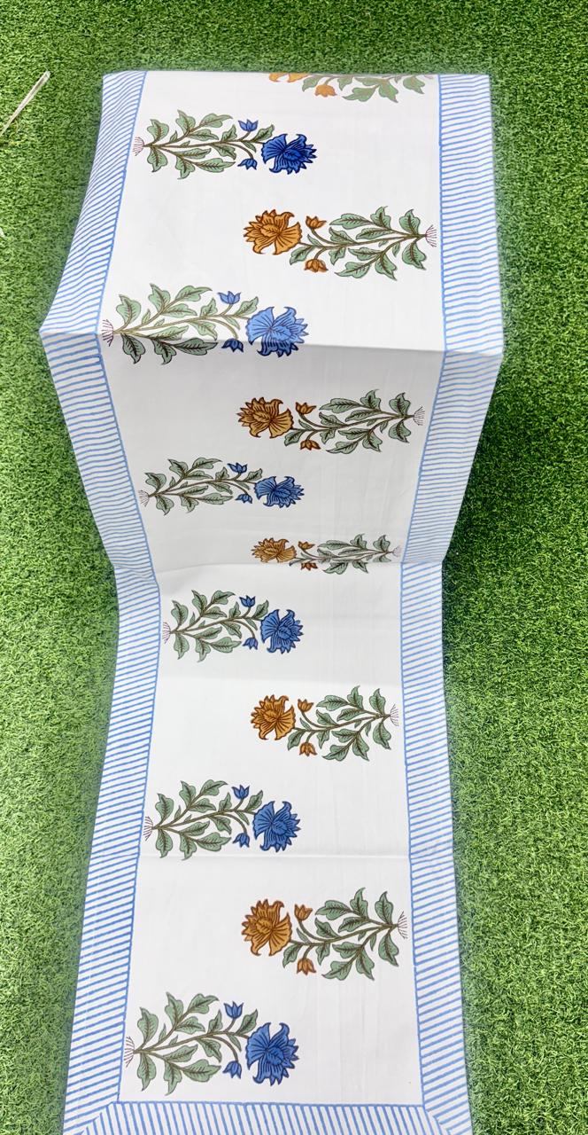 Pure canvas cotton handblock printed runners for 4 and 6 seater dining tables