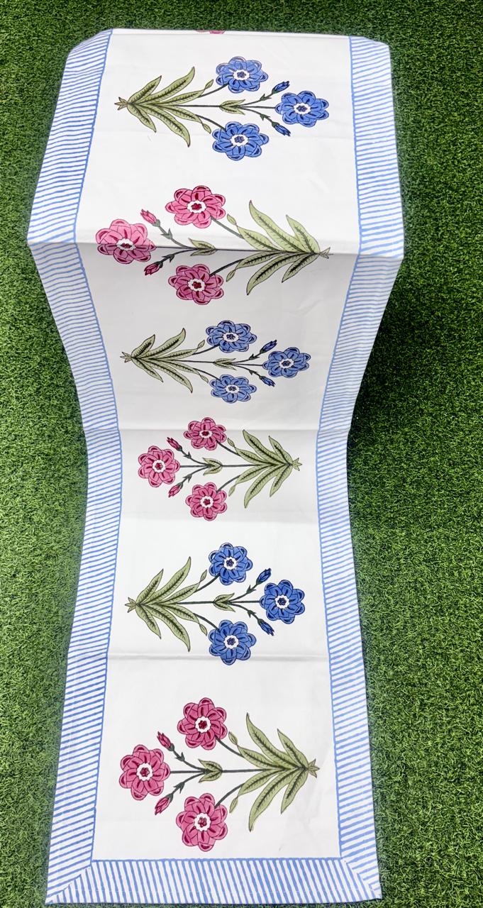 Pure canvas cotton handblock printed runners for 4 and 6 seater dining tables