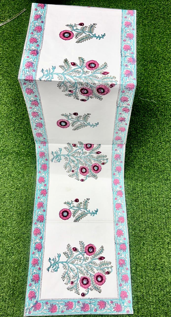Pure canvas cotton handblock printed runners for 4 and 6 seater dining tables