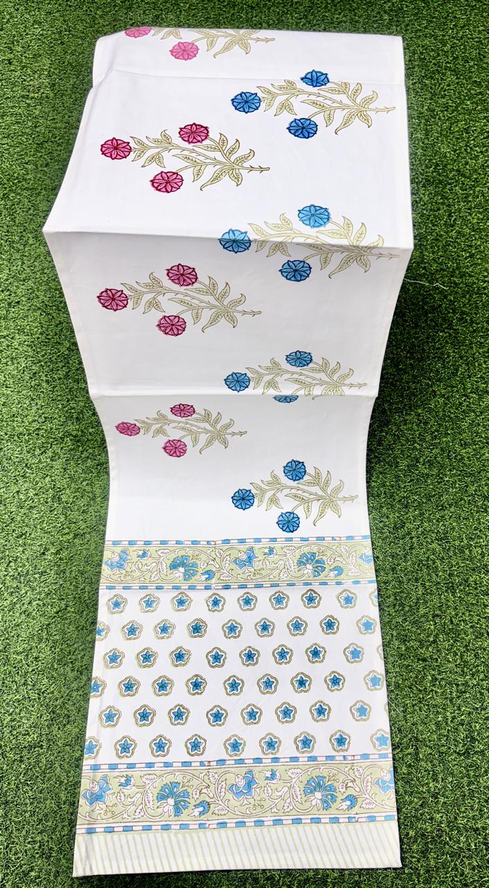 Pure canvas cotton handblock printed runners for 4 and 6 seater dining tables
