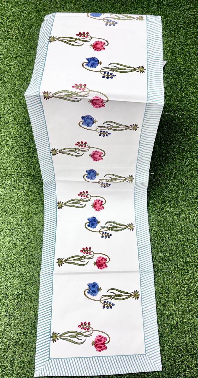 Pure canvas cotton handblock printed runners for 4 and 6 seater dining tables