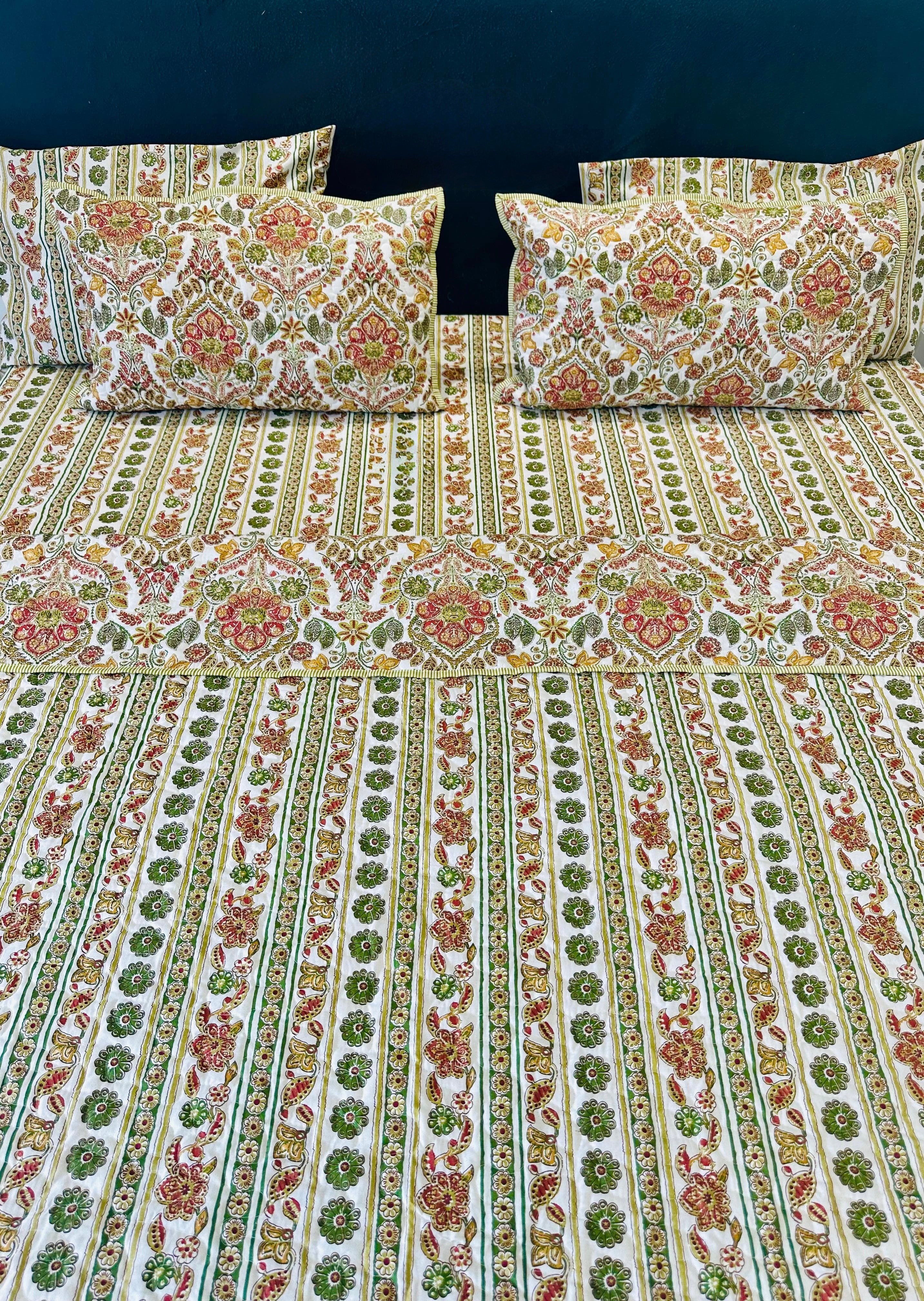 Pure cotton 6 piece bedsheet and quilted bedcover king size combos