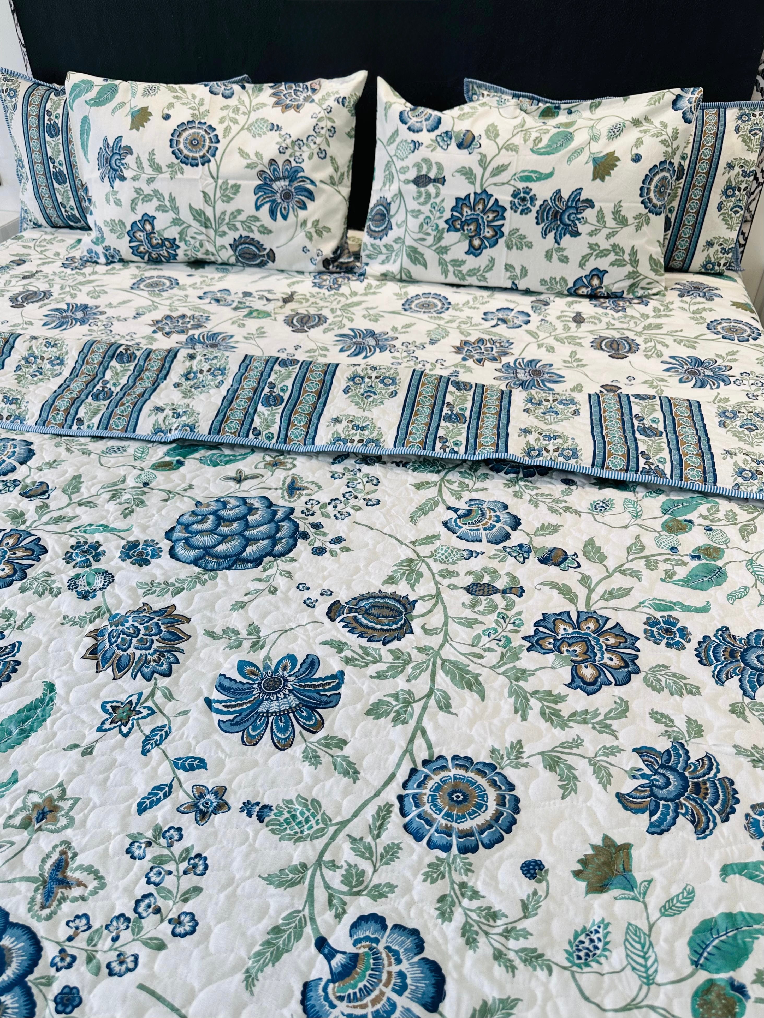 Pure cotton 6 piece bedsheet and quilted bedcover king size combos