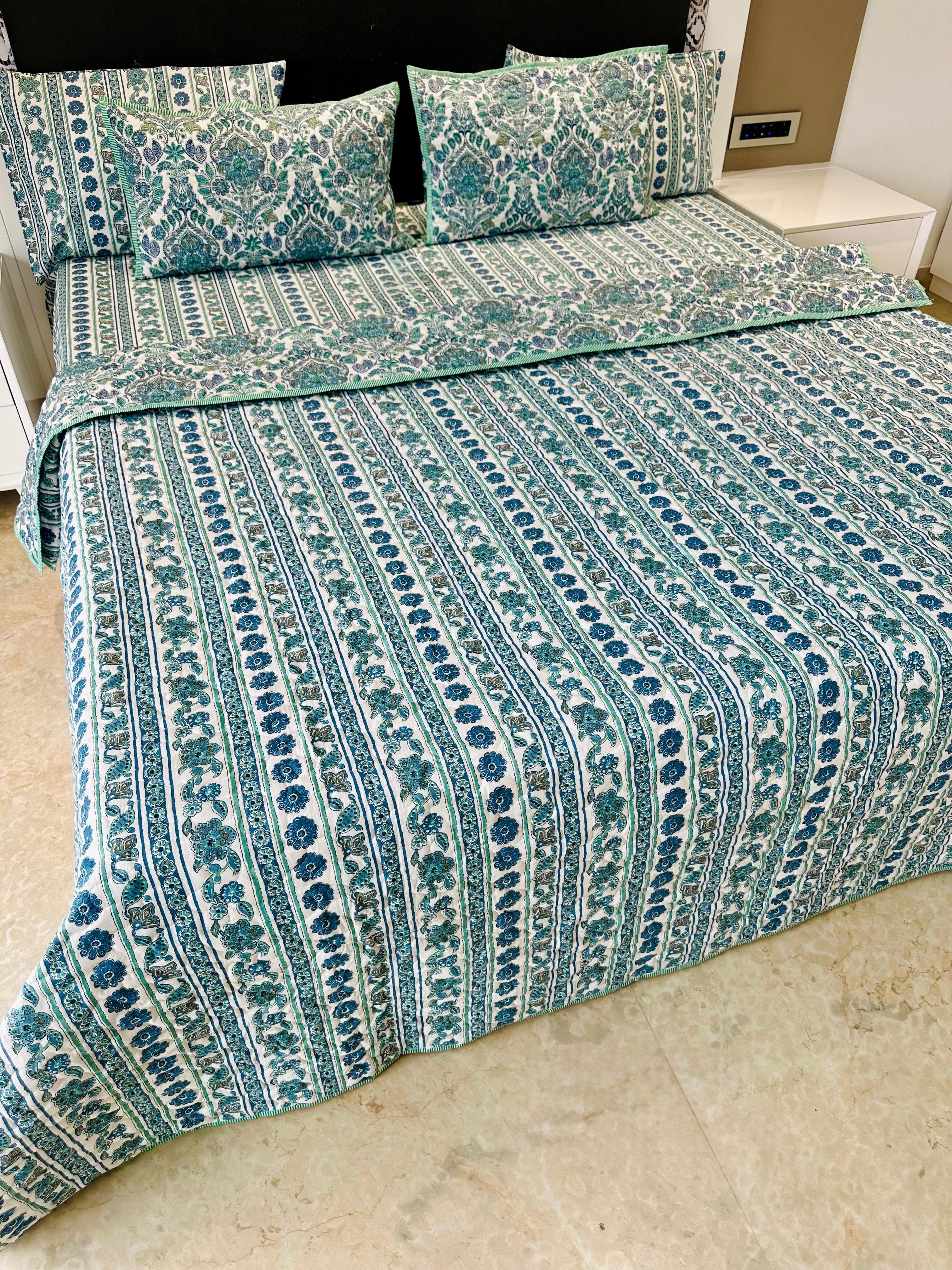 Pure cotton 6 piece bedsheet and quilted bedcover king size combos