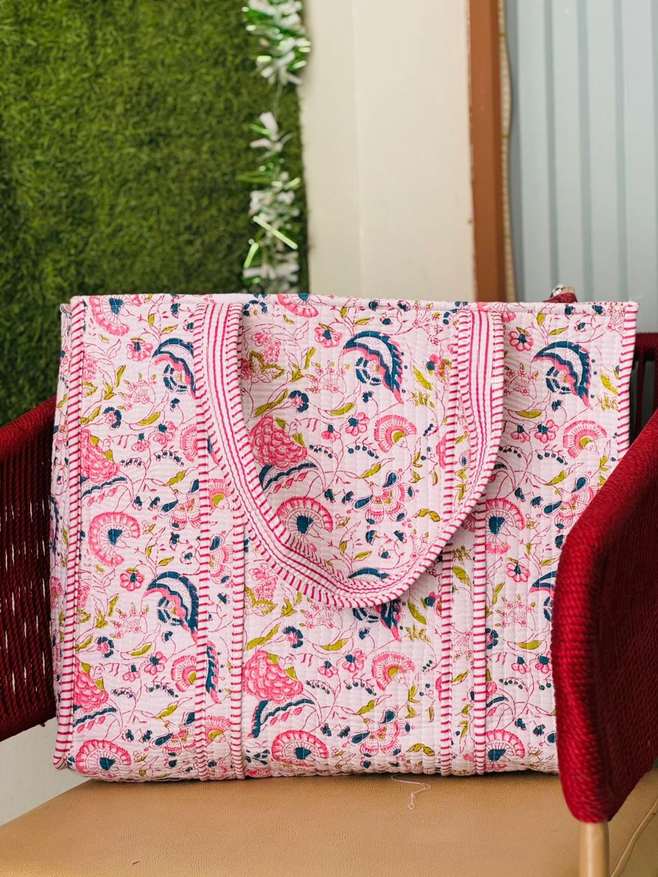 Pure cotton quilted tote bag (17x17 inches)