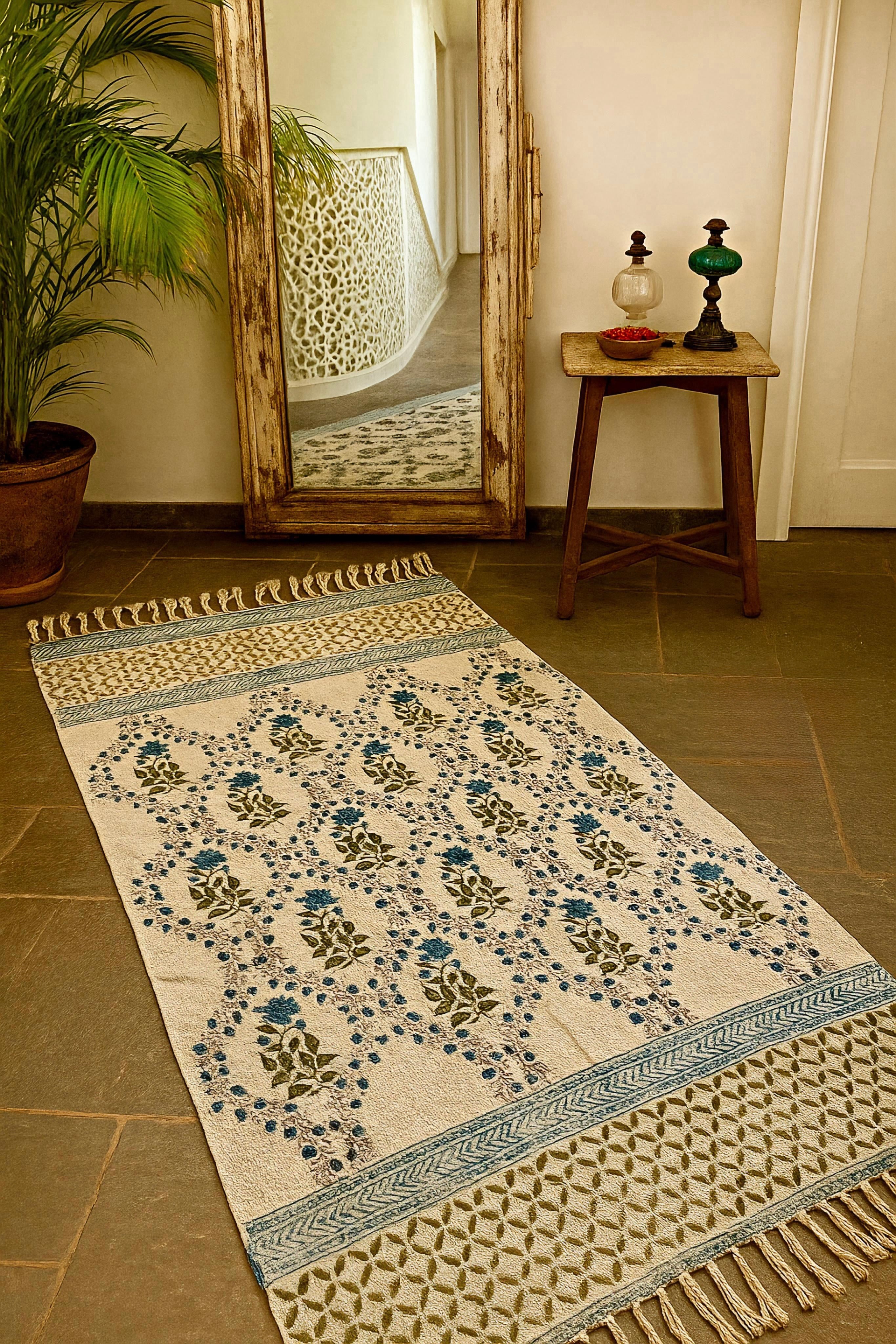 Handmade hand-block printed rugs (4x6 feet)