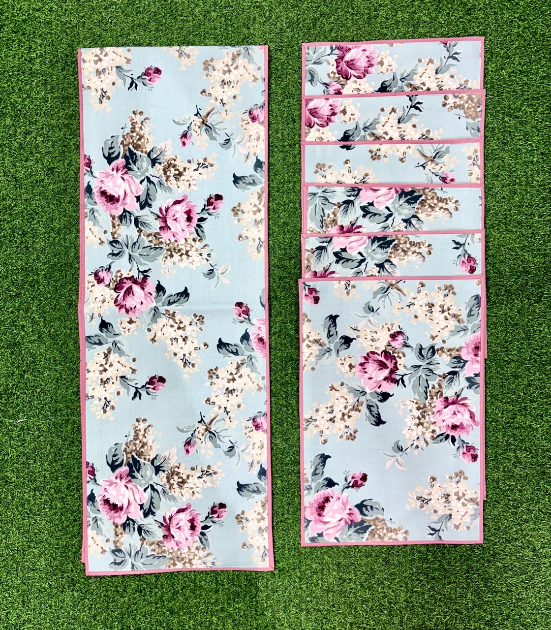 Pure cotton printed table runner and placemats combo for 6 seater dining tables