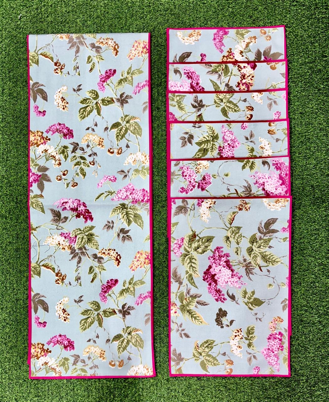 Pure cotton printed table runner and placemats combo for 6 seater dining tables