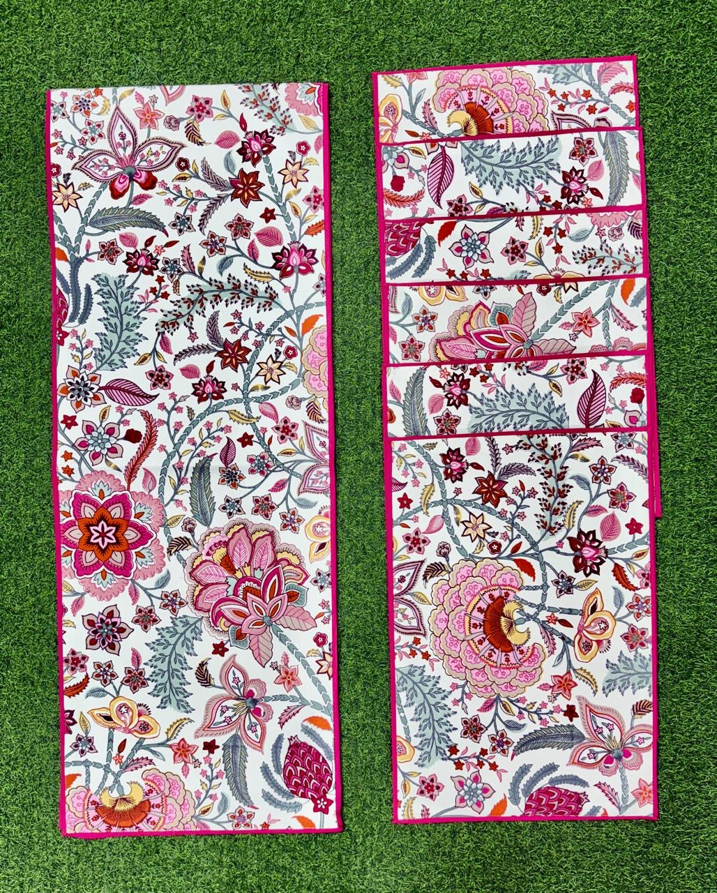 Pure cotton printed table runner and placemats combo for 6 seater dining tables