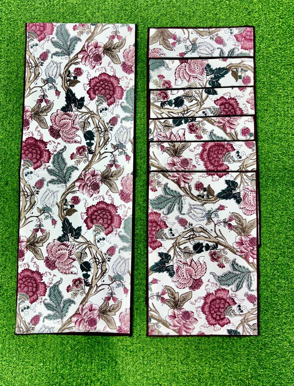 Pure cotton printed table runner and placemats combo for 6 seater dining tables