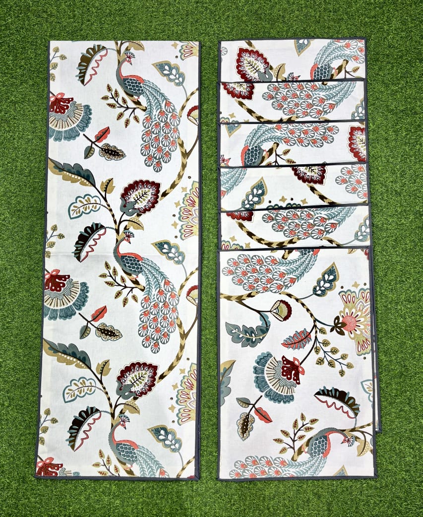 Pure cotton printed table runner and placemats combo for 6 seater dining tables
