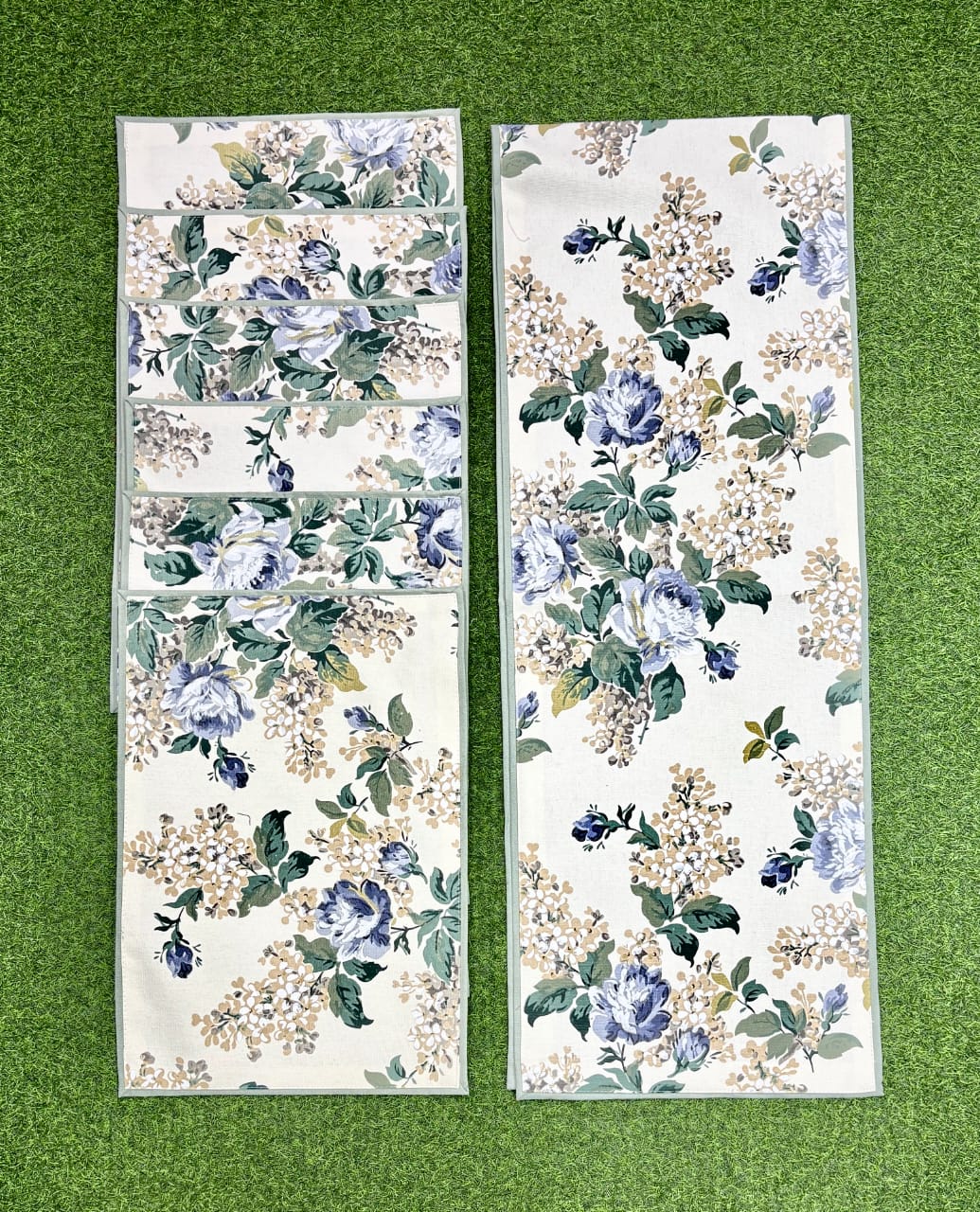 Pure cotton printed table runner and placemats combo for 6 seater dining tables