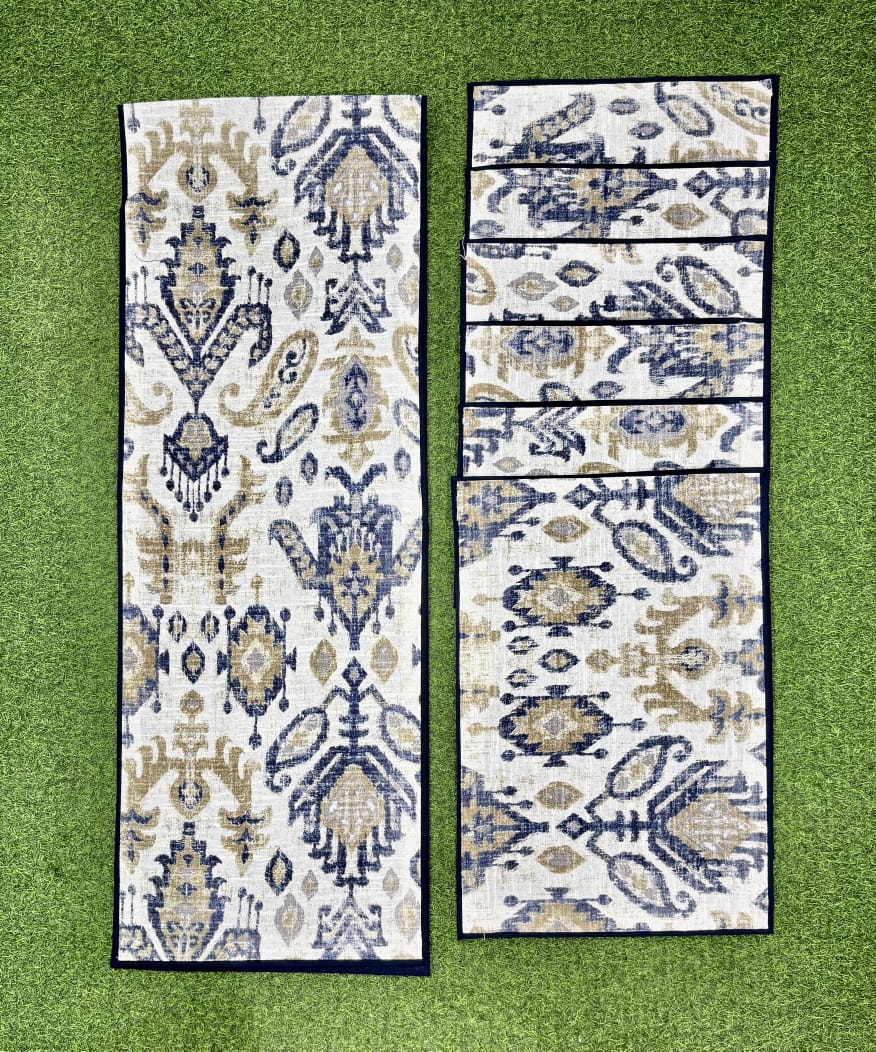 Pure cotton printed table runner and placemats combo for 6 seater dining tables