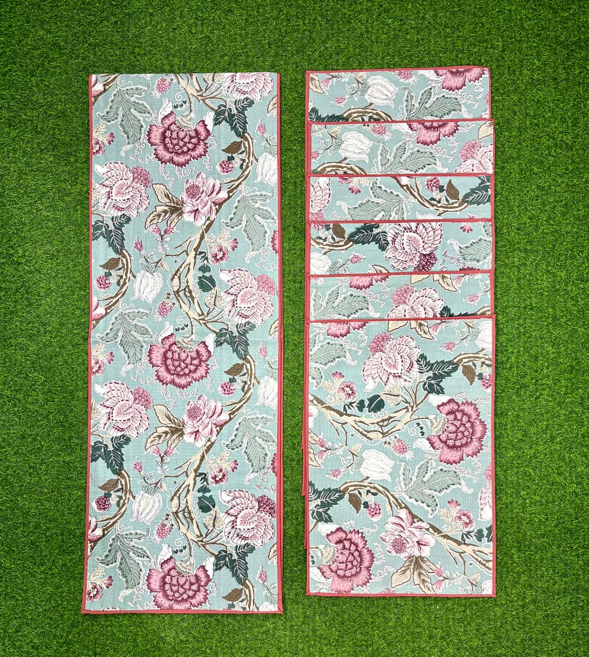 Pure cotton printed table runner and placemats combo for 6 seater dining tables
