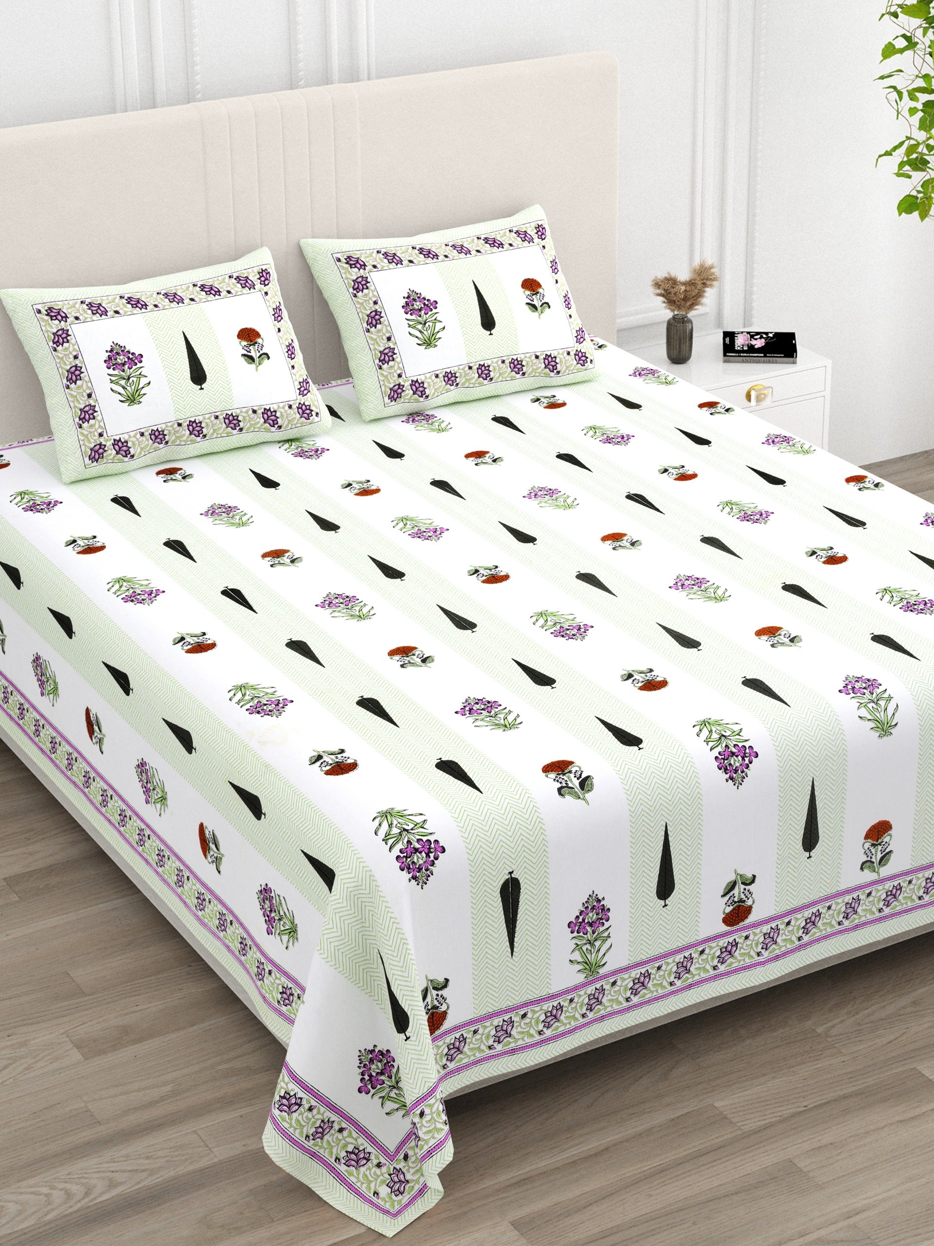 Pure cotton super king size bedsheet 108x108 inches/9x9 feet with 2 pillow covers