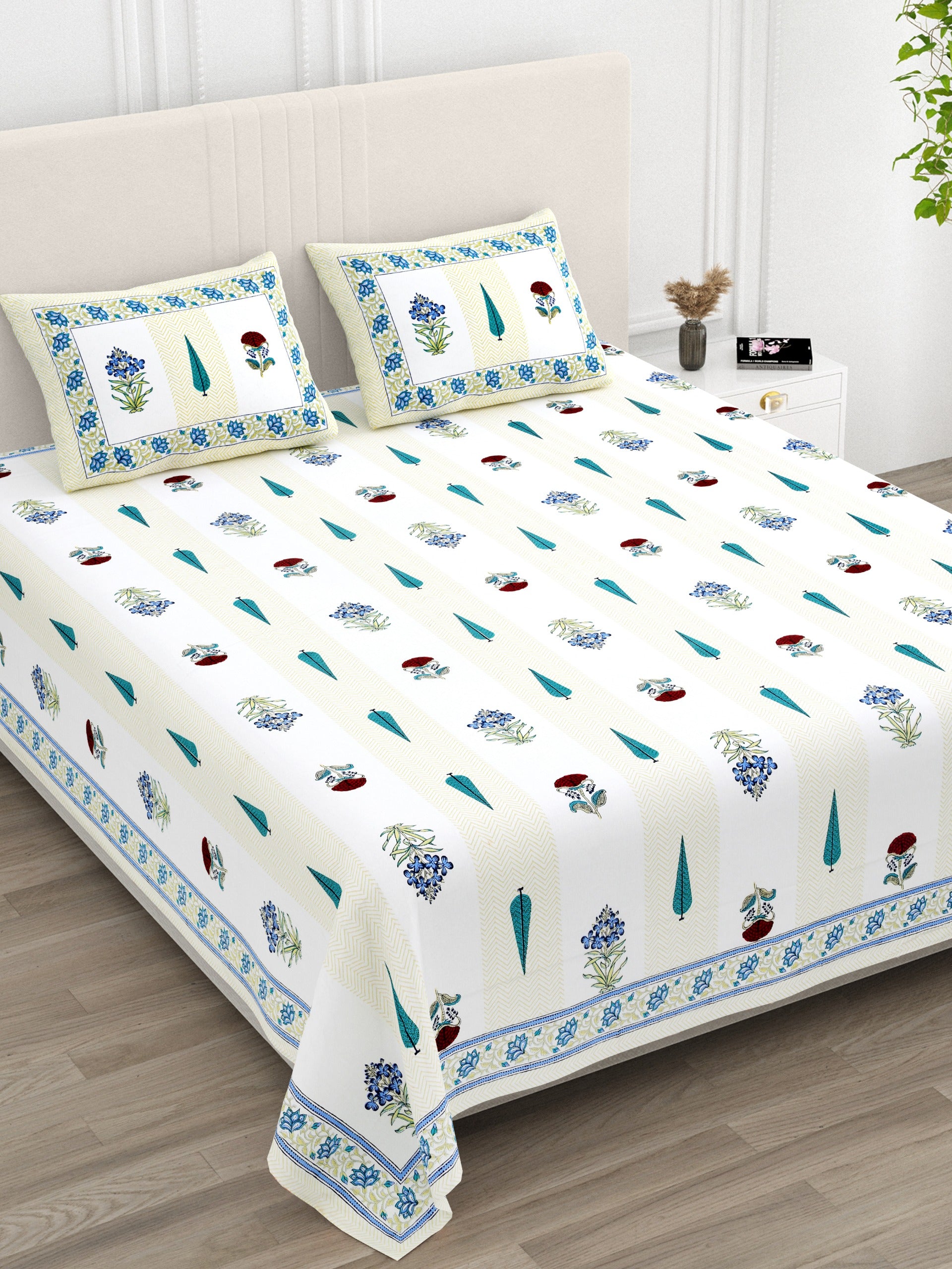 Pure cotton super king size bedsheet 108x108 inches/9x9 feet with 2 pillow covers