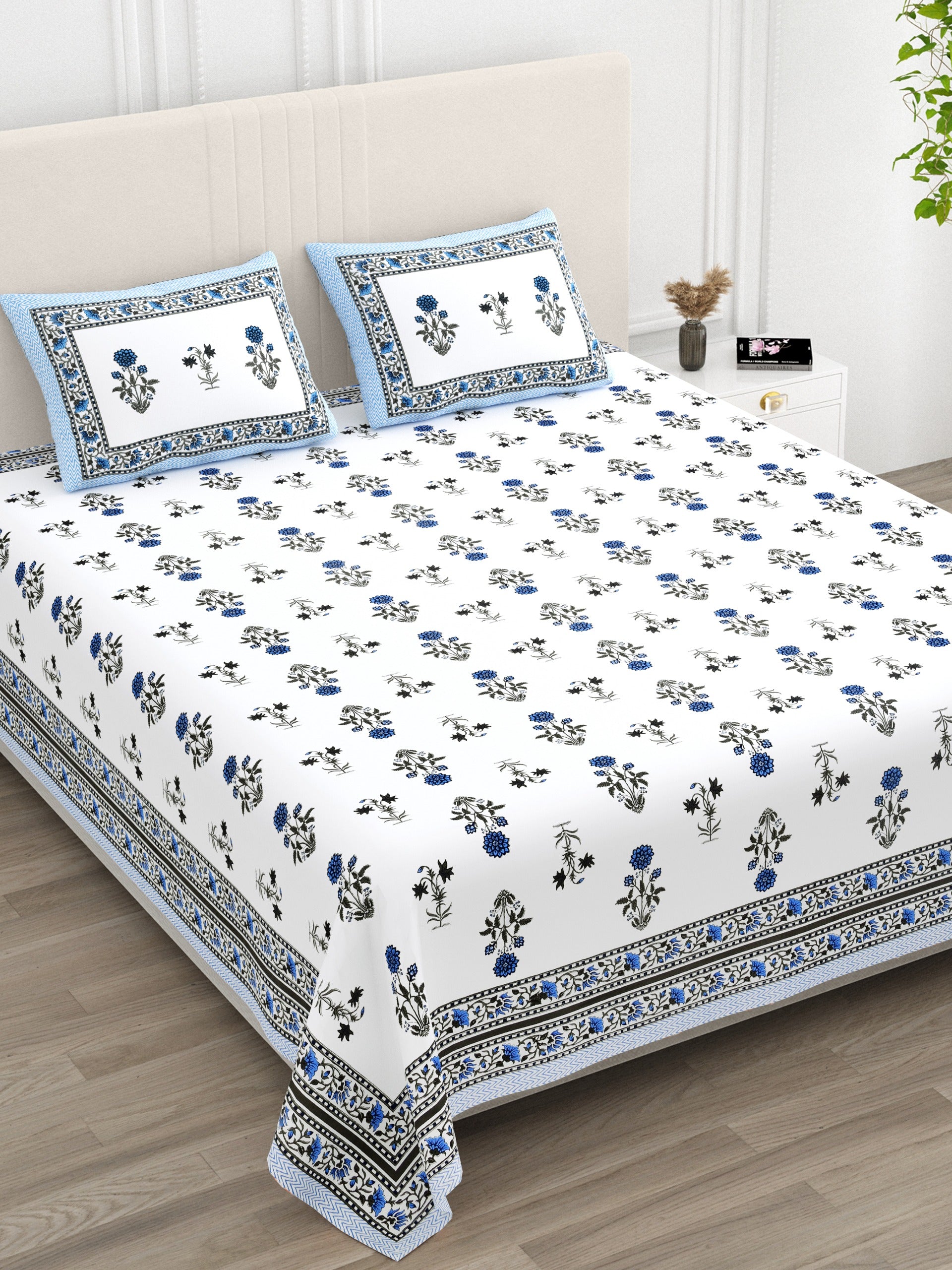 Pure cotton super king size bedsheet 108x108 inches/9x9 feet with 2 pillow covers