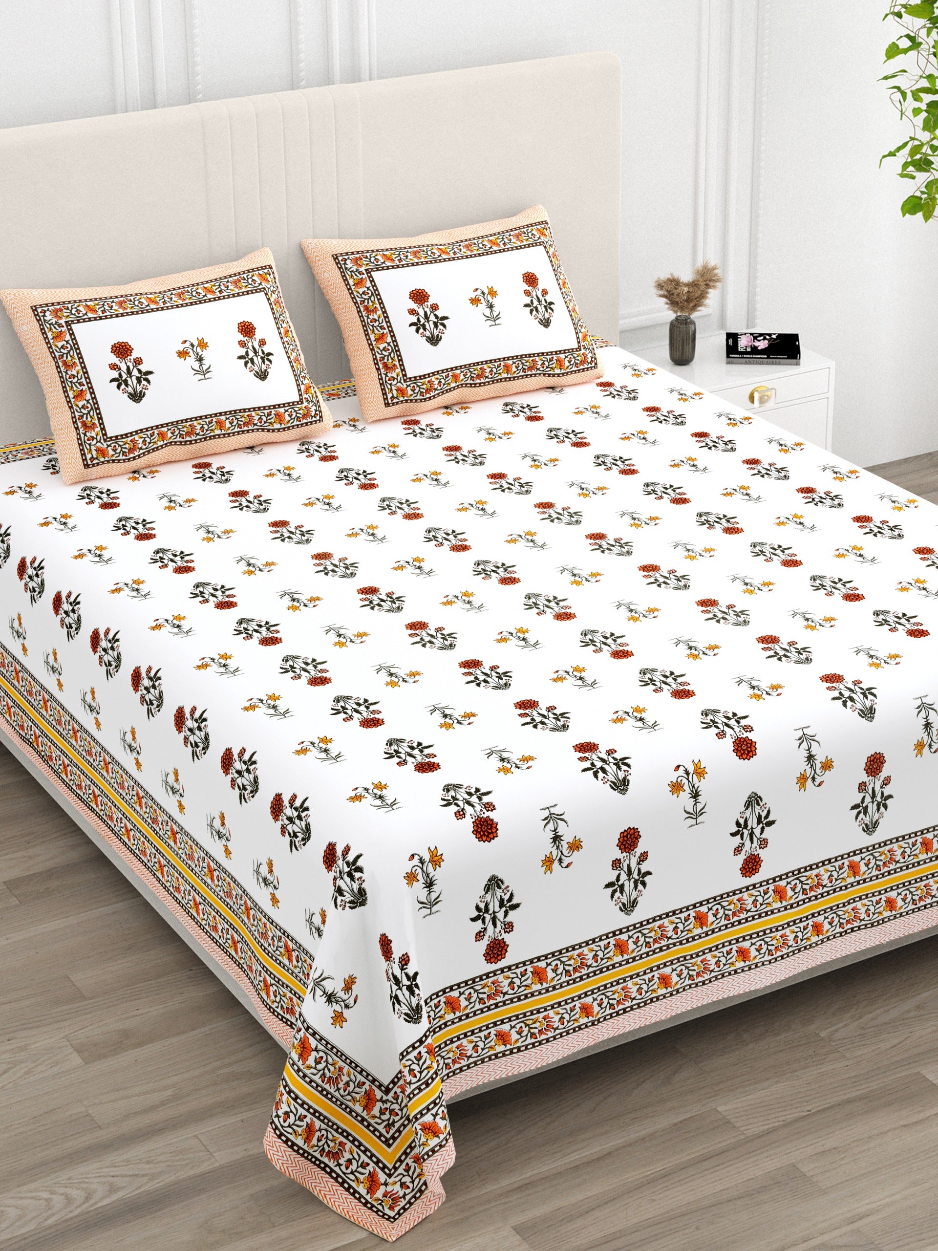 Pure cotton super king size bedsheet 108x108 inches/9x9 feet with 2 pillow covers