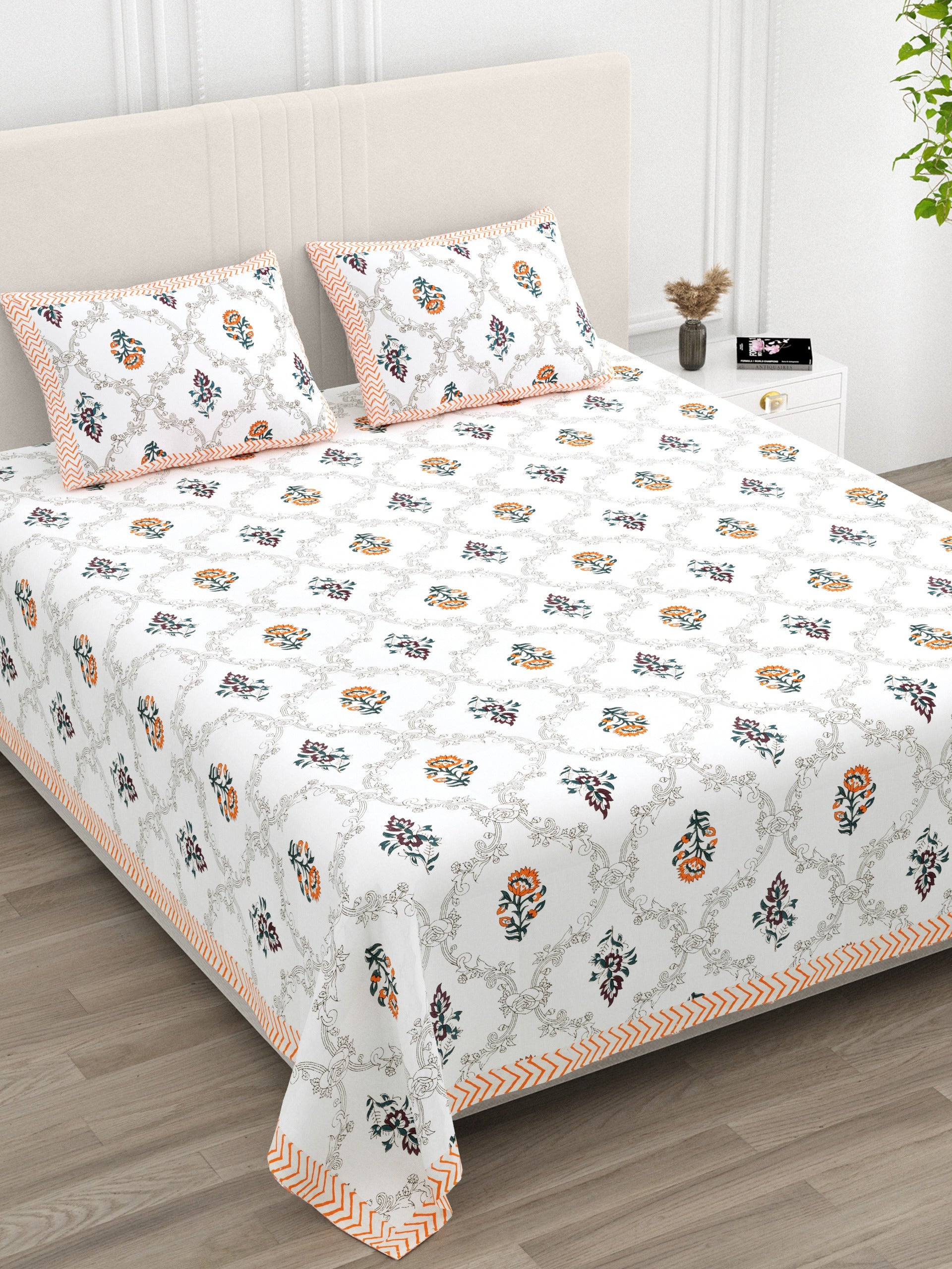 Pure cotton super king size bedsheet 108x108 inches/9x9 feet with 2 pillow covers