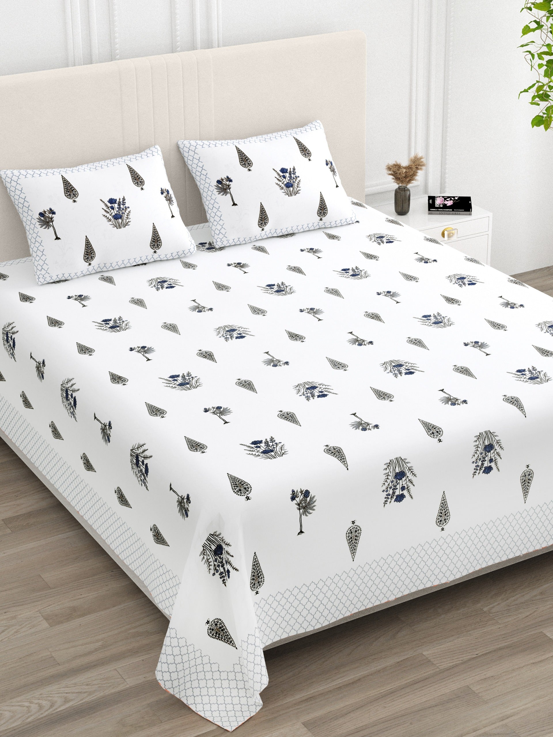 Pure cotton super king size bedsheet 108x108 inches/9x9 feet with 2 pillow covers