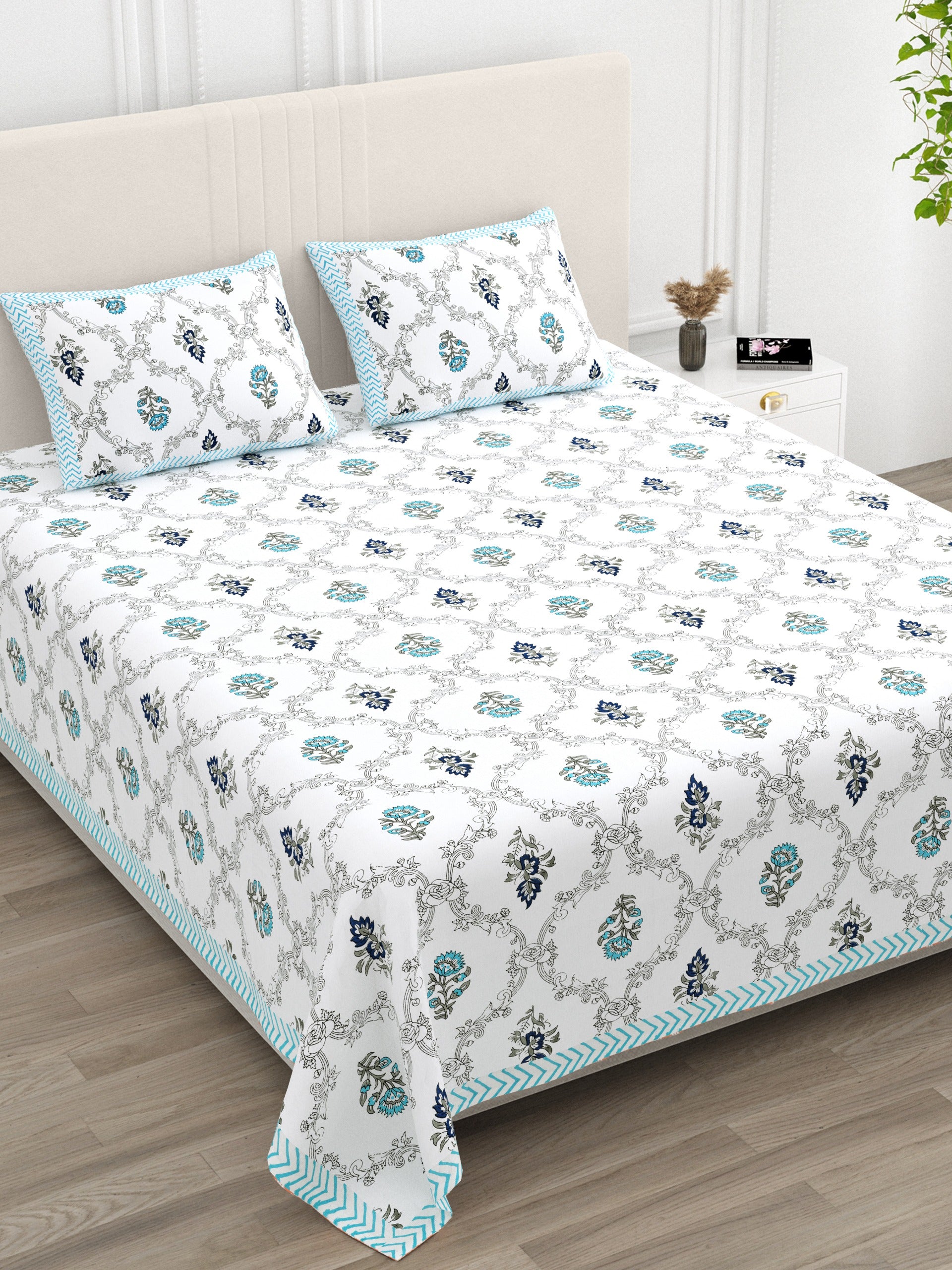 Pure cotton super king size bedsheet 108x108 inches/9x9 feet with 2 pillow covers