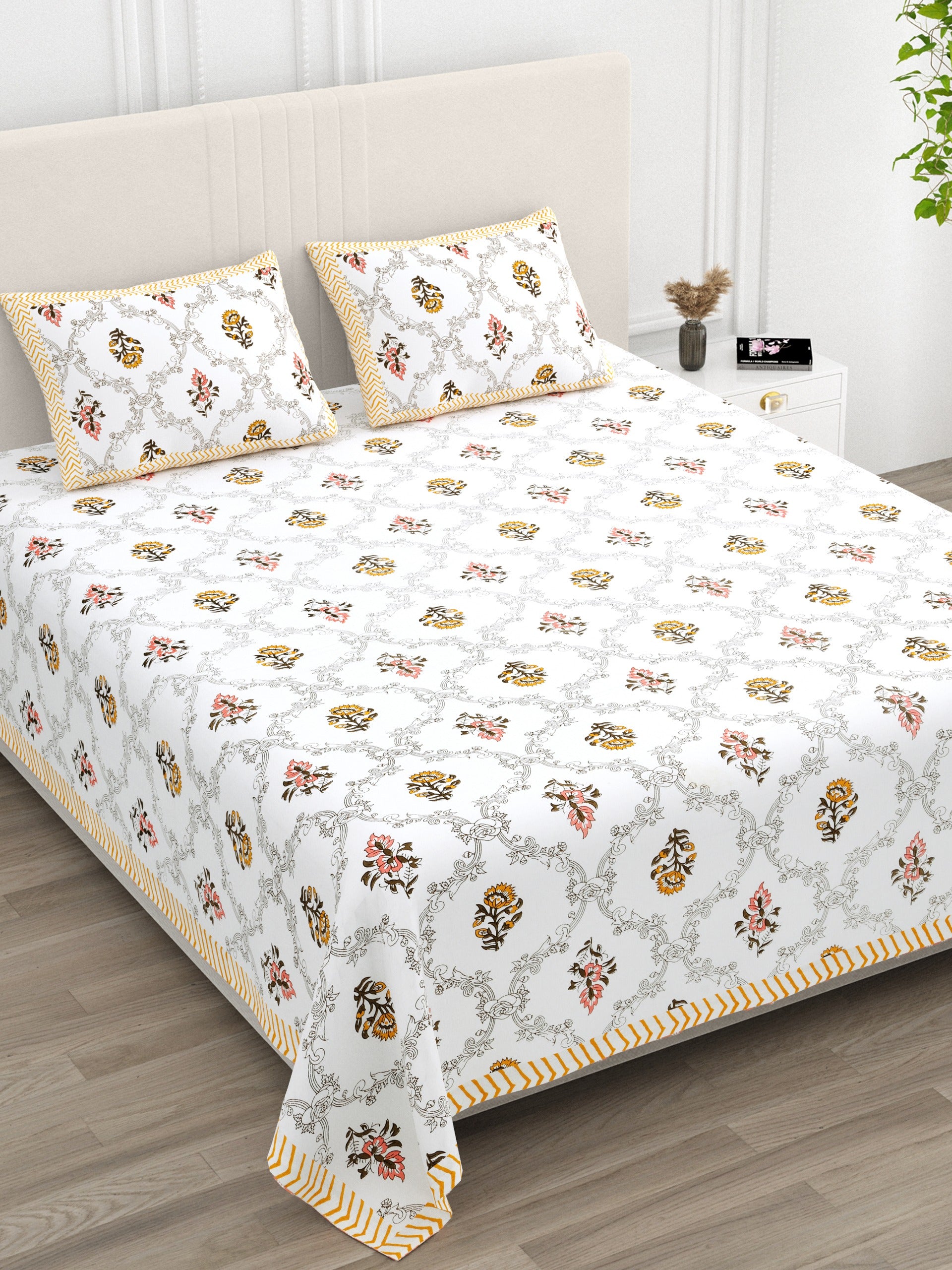 Pure cotton super king size bedsheet 108x108 inches/9x9 feet with 2 pillow covers
