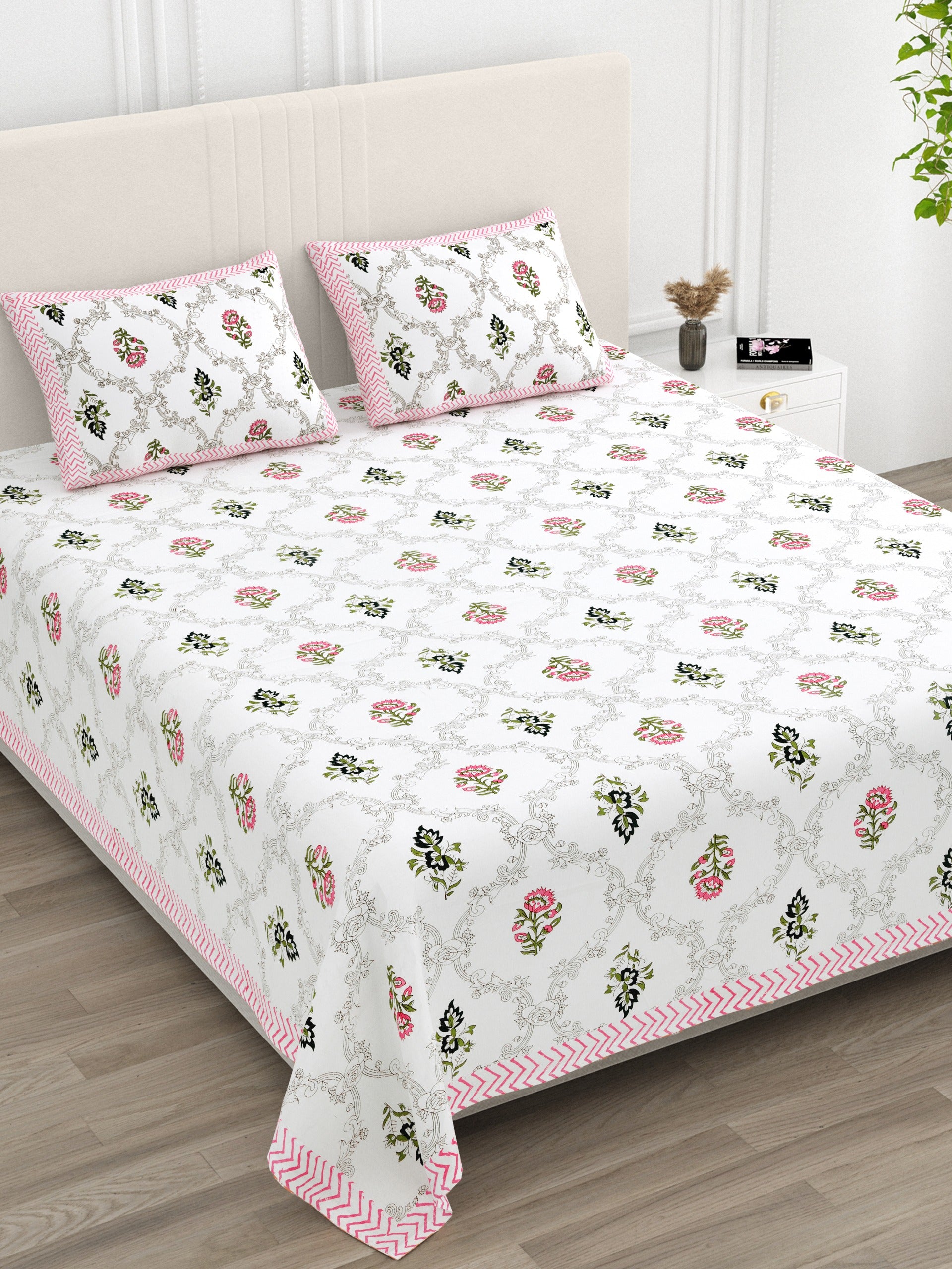 Pure cotton super king size bedsheet 108x108 inches/9x9 feet with 2 pillow covers