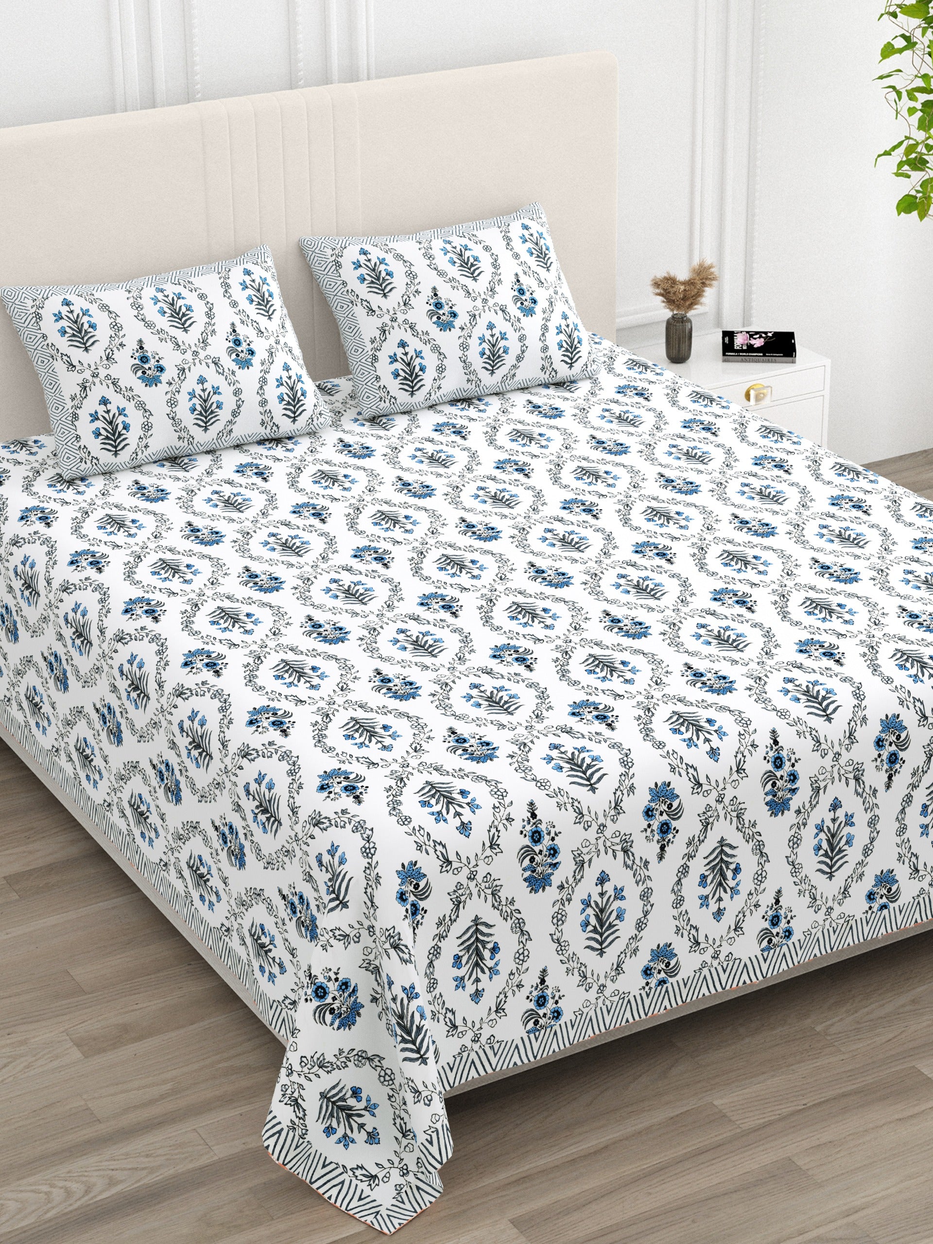 Pure cotton super king size bedsheet 108x108 inches/9x9 feet with 2 pillow covers