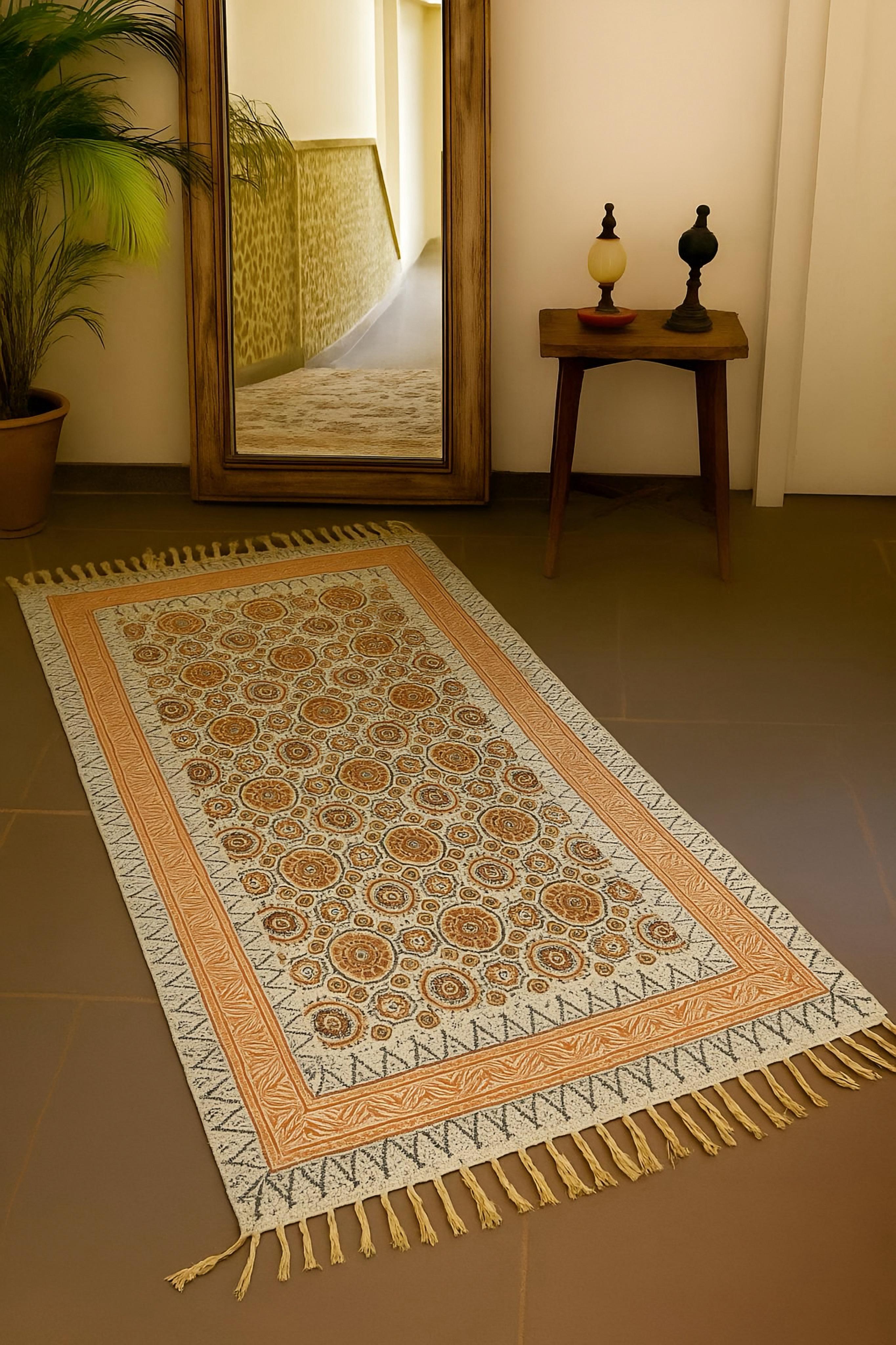 Handmade hand-block printed rugs (3x5 feet)