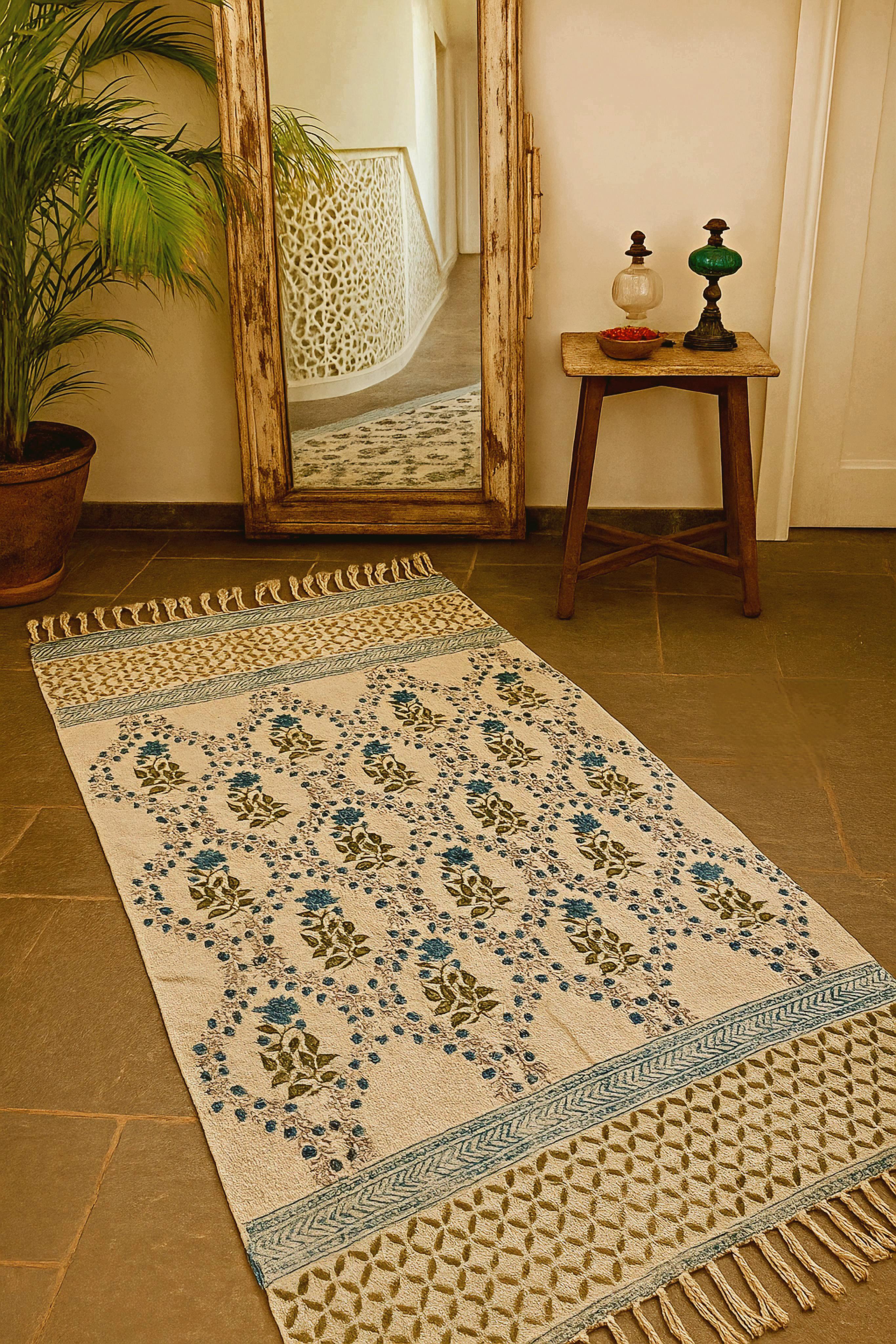 Handmade hand-block printed rugs (3x5 feet)