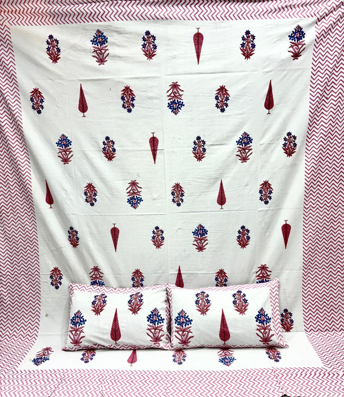 Pure cotton king size double bedsheet with two pillow covers (100x108 inches)