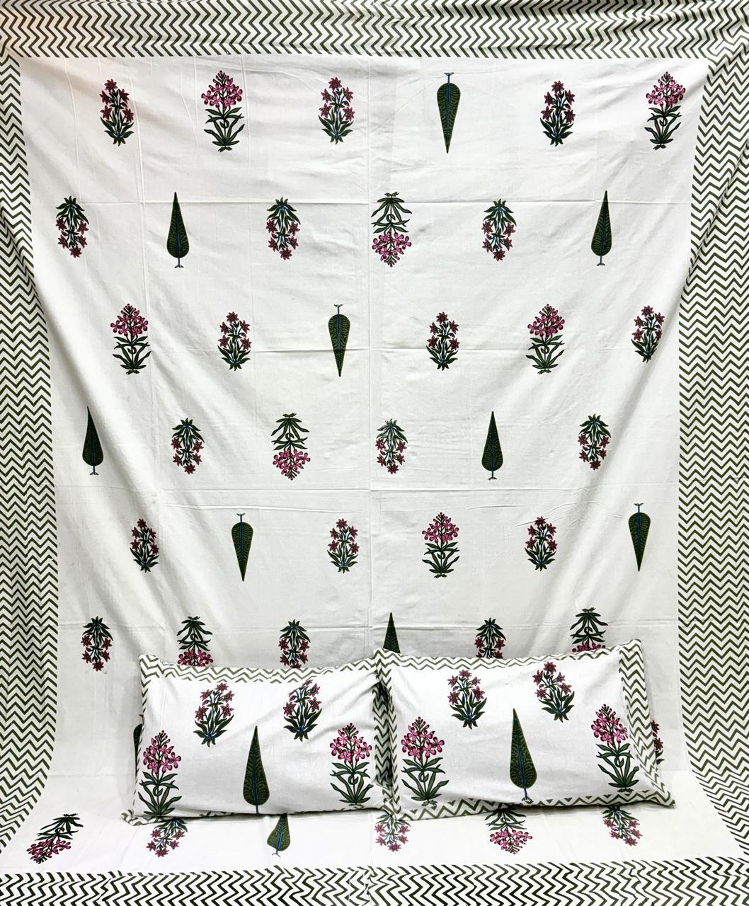 Pure cotton king size double bedsheet with two pillow covers (100x108 inches)
