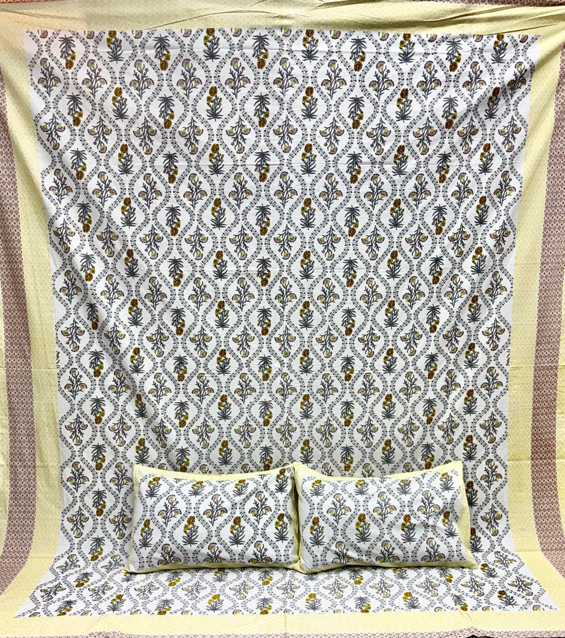 Pure cotton king size double bedsheet with two pillow covers (100x108 inches)