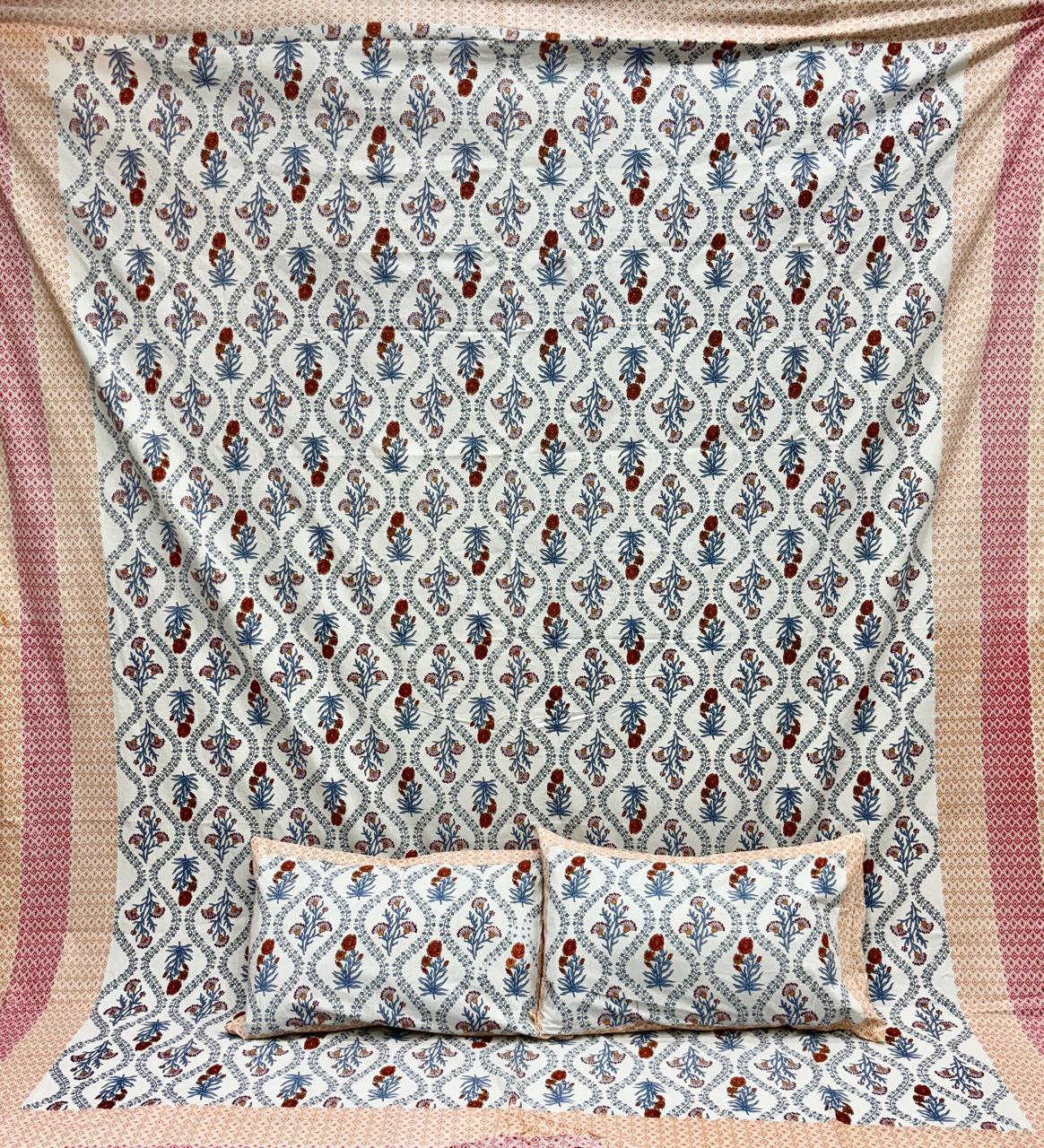 Pure cotton king size double bedsheet with two pillow covers (100x108 inches)