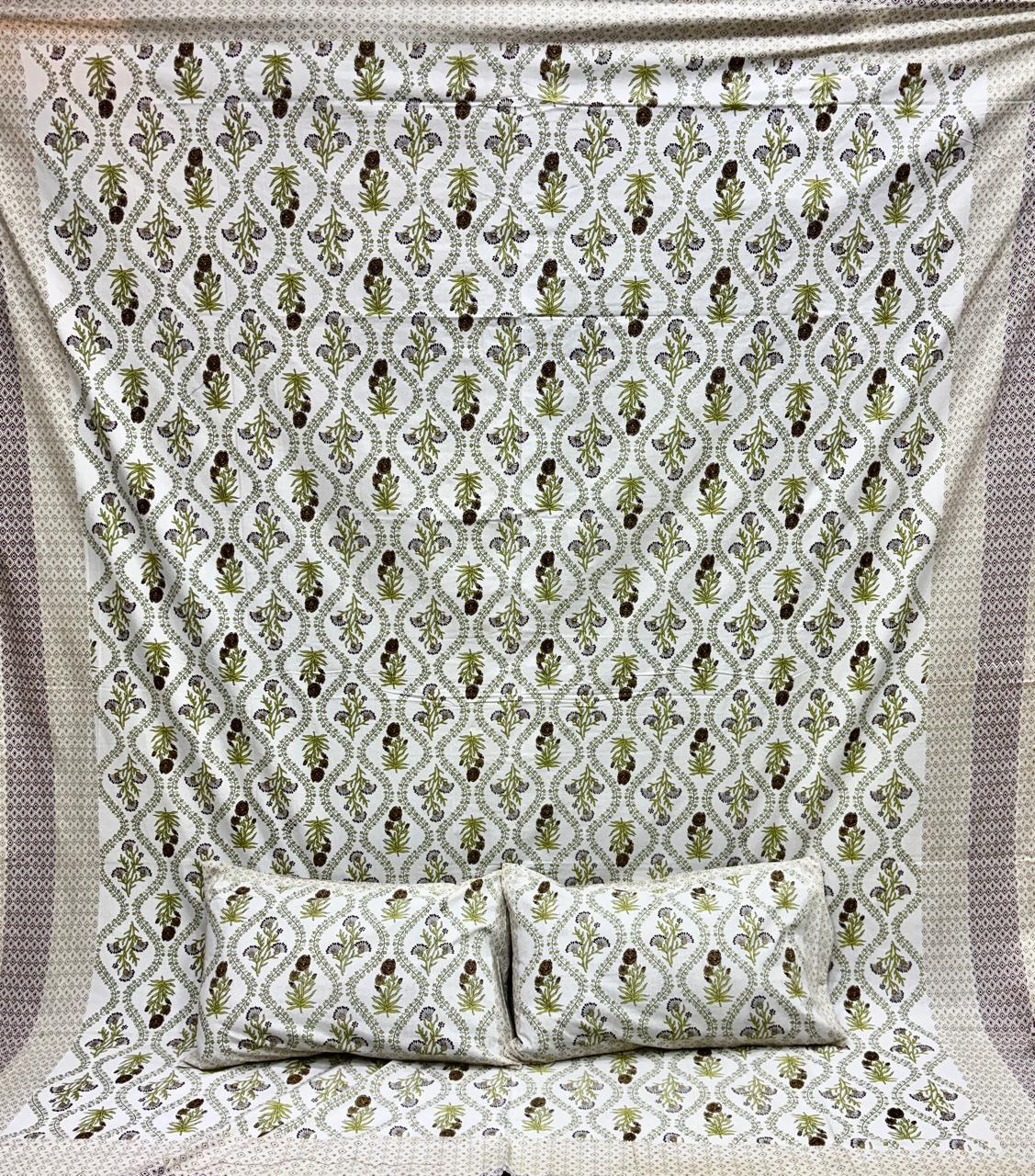 Pure cotton king size double bedsheet with two pillow covers (100x108 inches)