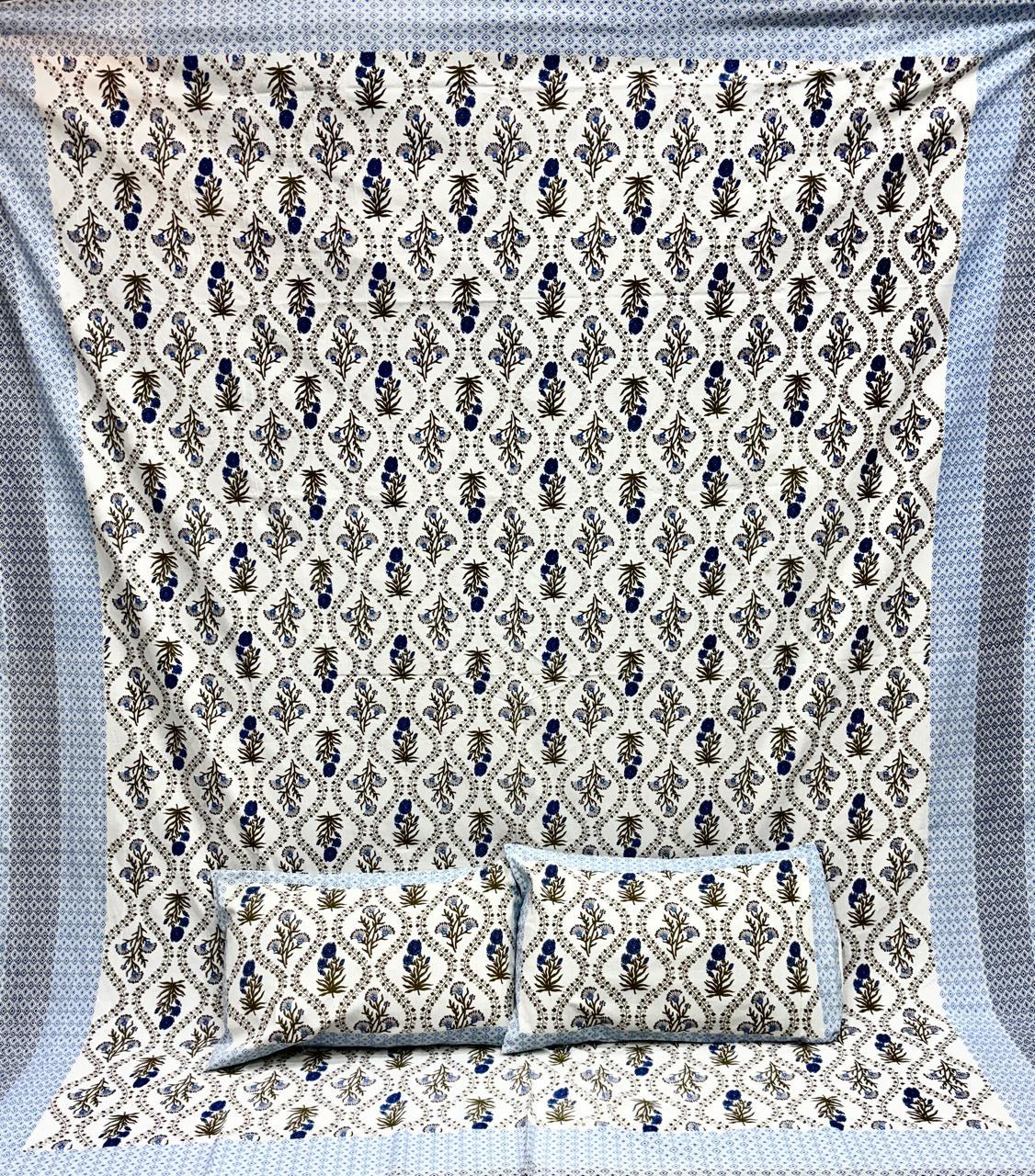 Pure cotton king size double bedsheet with two pillow covers (100x108 inches)