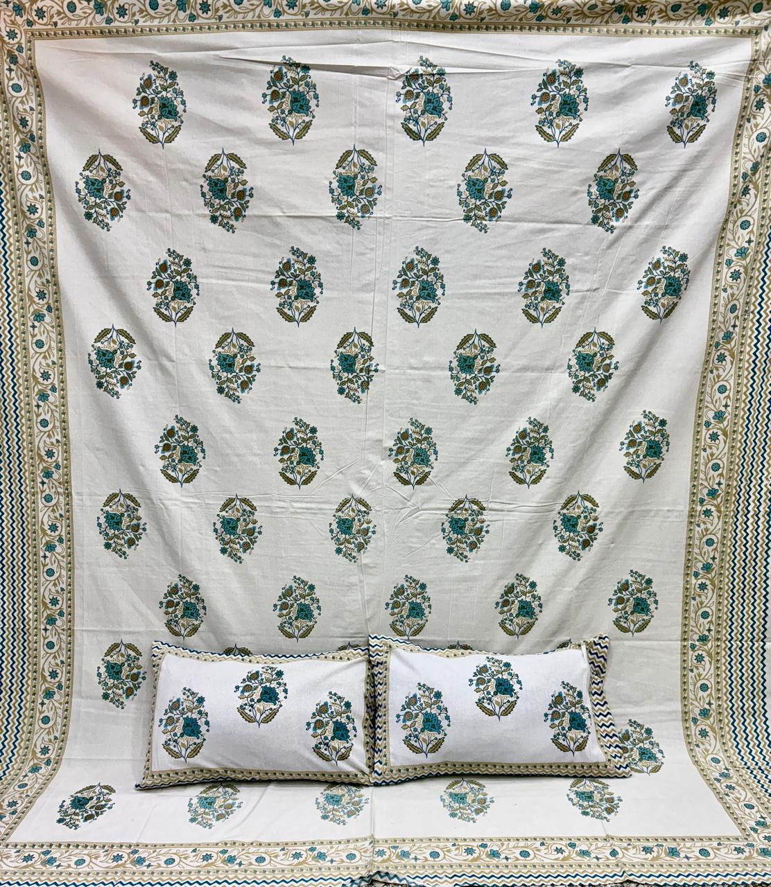 Pure cotton king size double bedsheet with two pillow covers (100x108 inches)