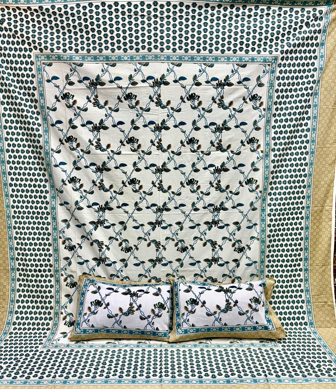 Pure cotton king size double bedsheet with two pillow covers (100x108 inches)