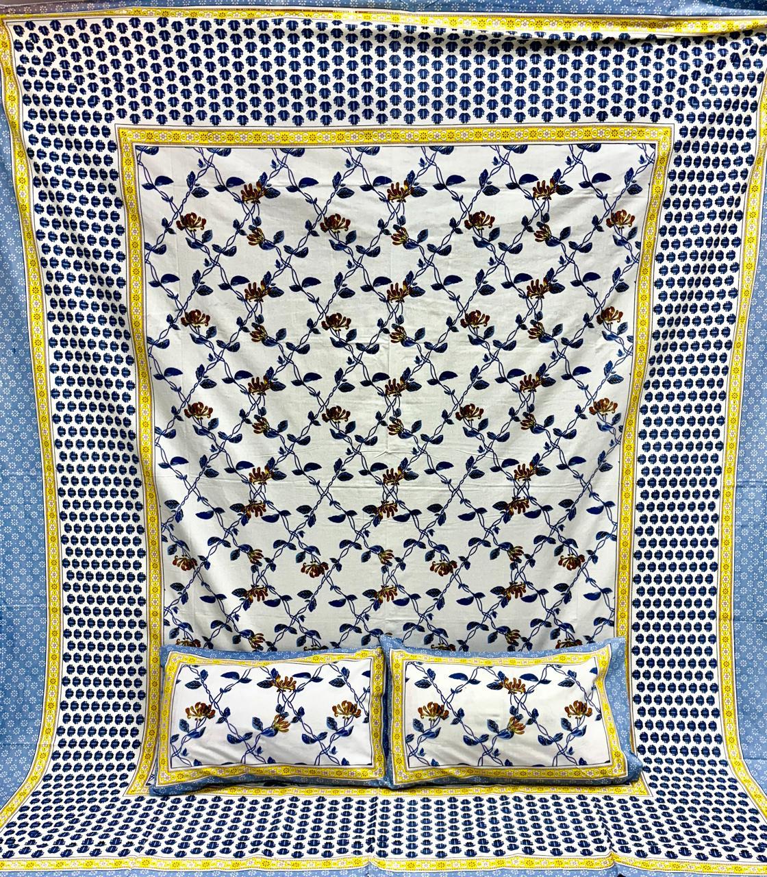 Pure cotton king size double bedsheet with two pillow covers (100x108 inches)